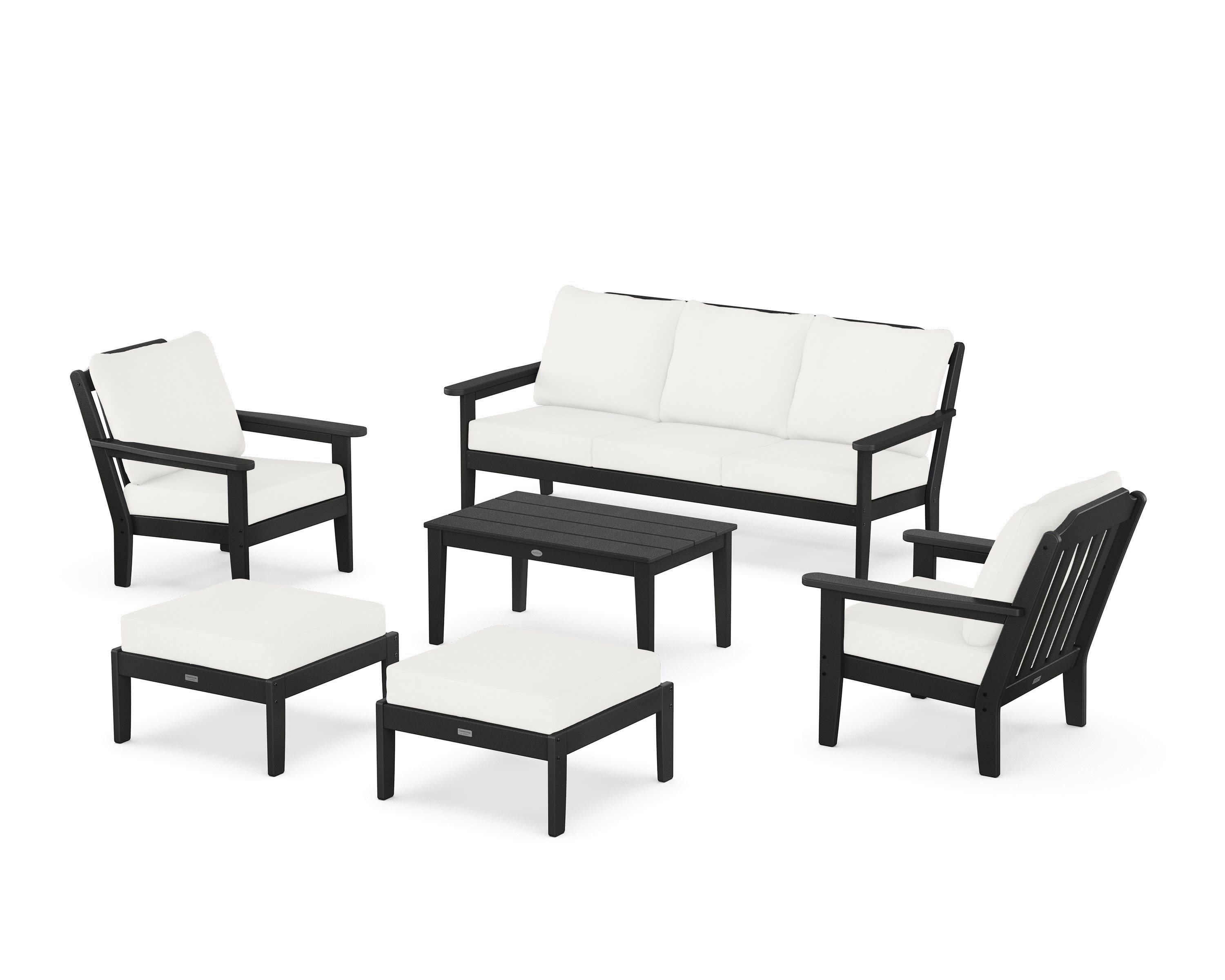 Cottage 6-Piece Lounge Sofa Set in Black / Natural Linen
