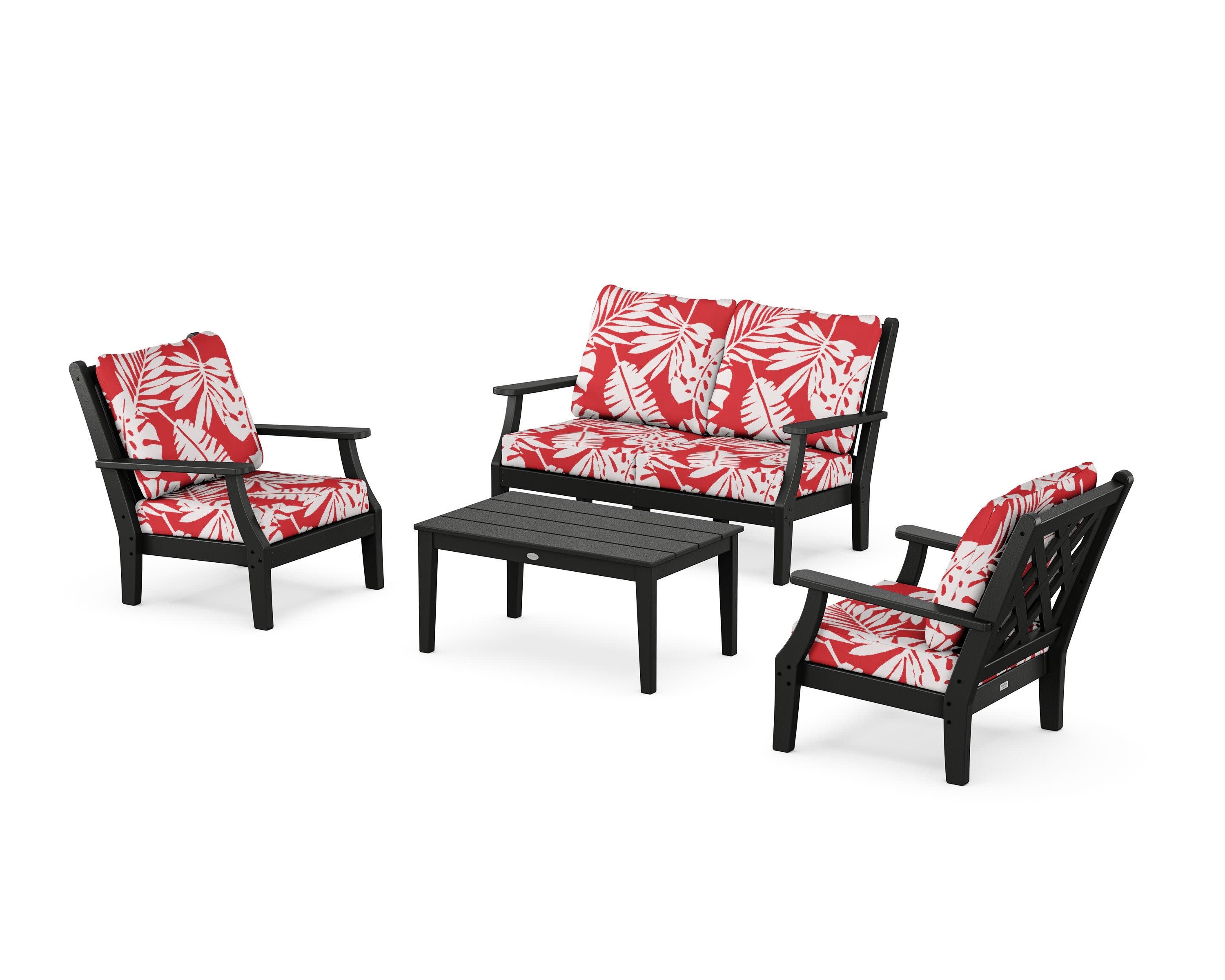 Wovendale 4-Piece Deep Seating Set with Loveseat in Black / Leaf Crimson