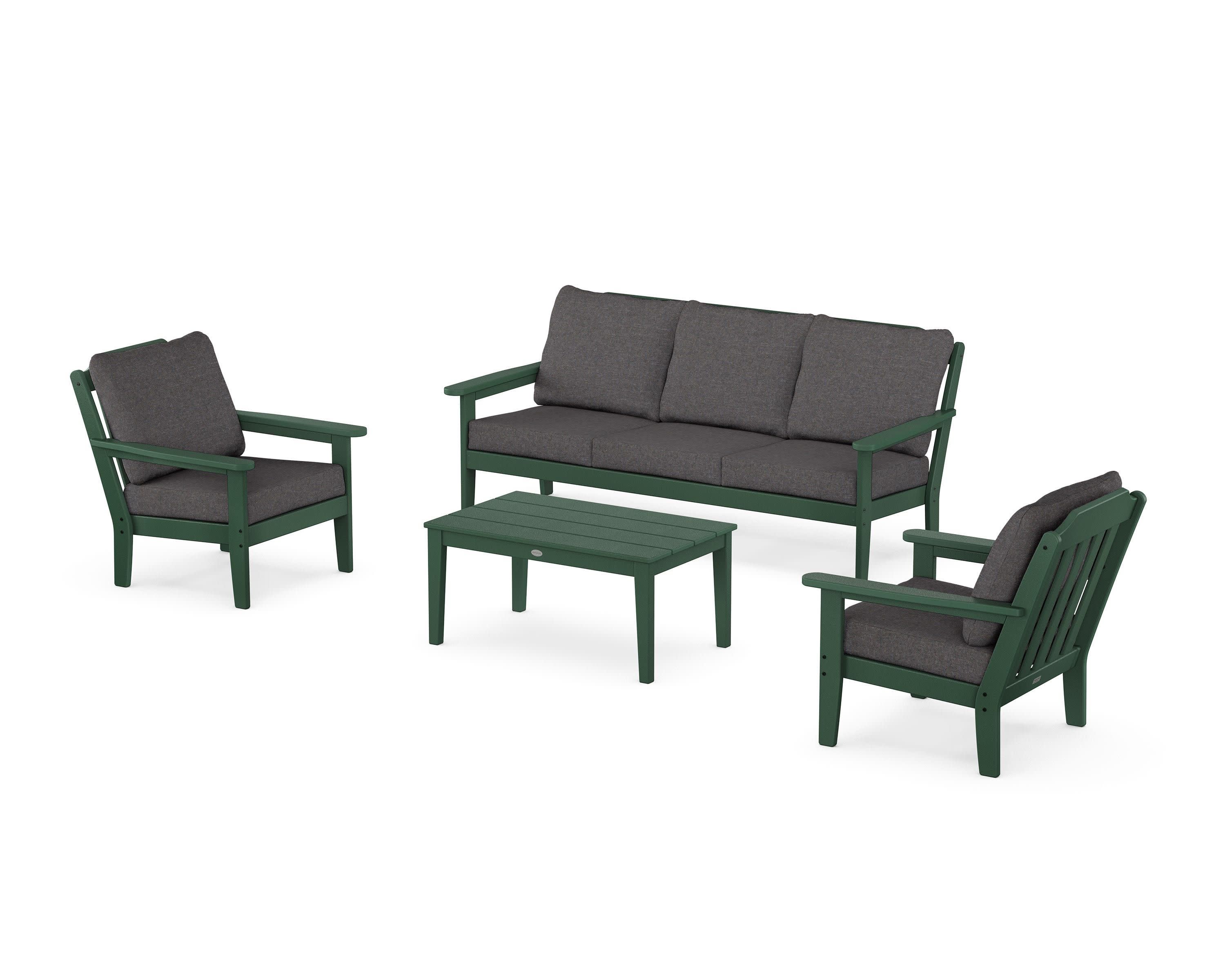 Cottage 4-Piece Deep Seating Set with Sofa in Green / Ash Charcoal