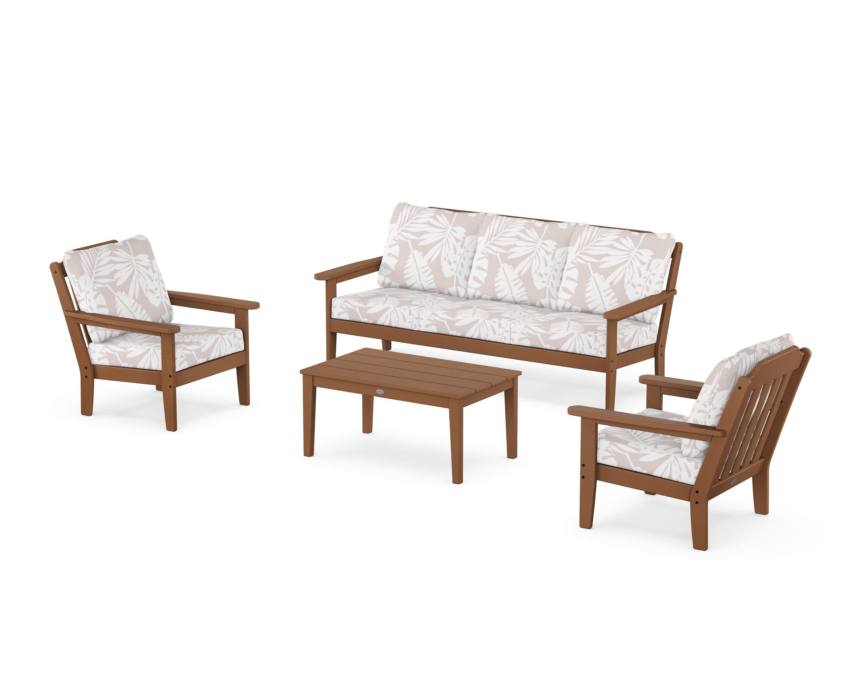 Cottage 4-Piece Deep Seating Set with Sofa in Teak / Leaf Dune Burlap