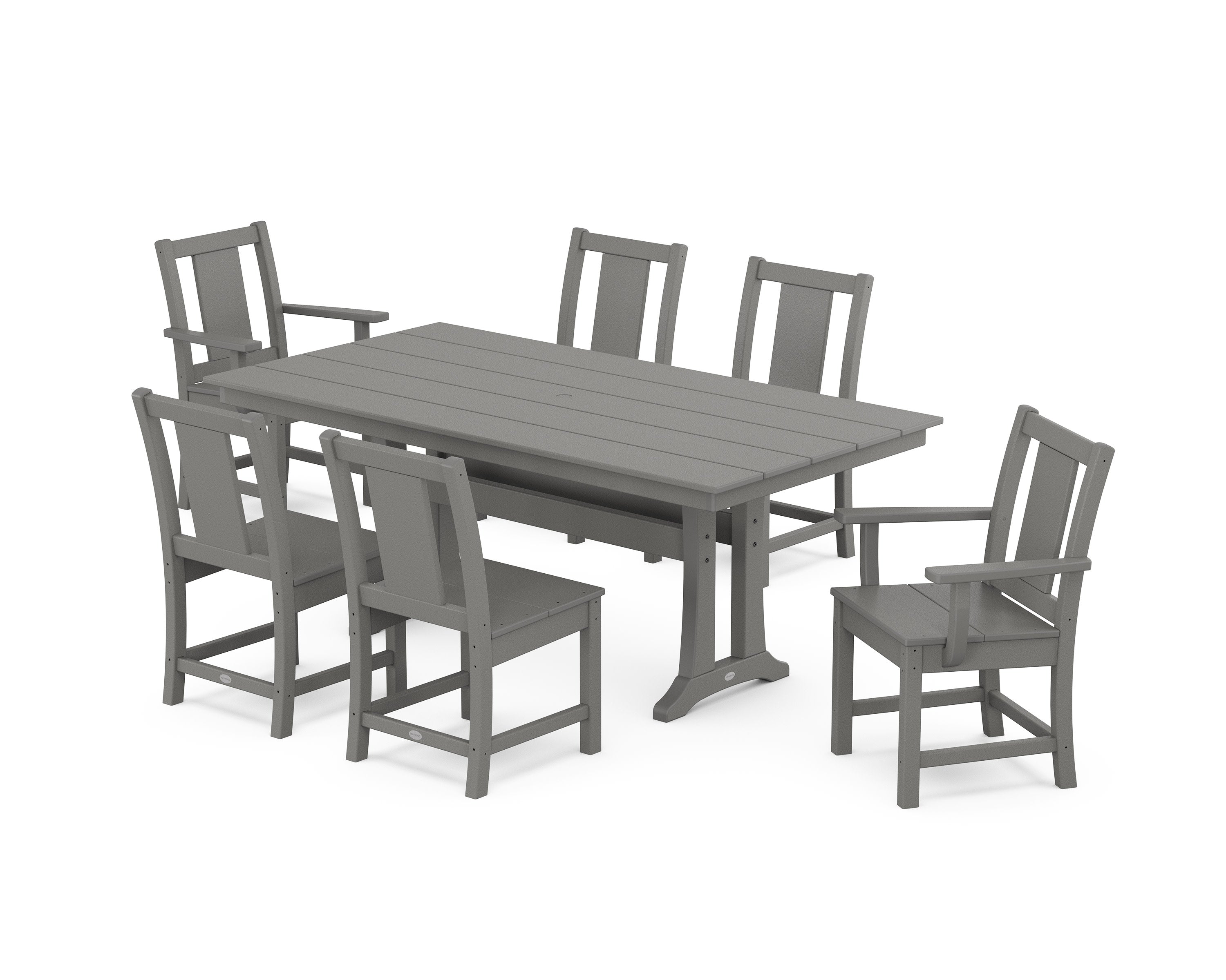 Prairie 7-Piece Farmhouse Dining Set with Trestle Legs in Slate Grey