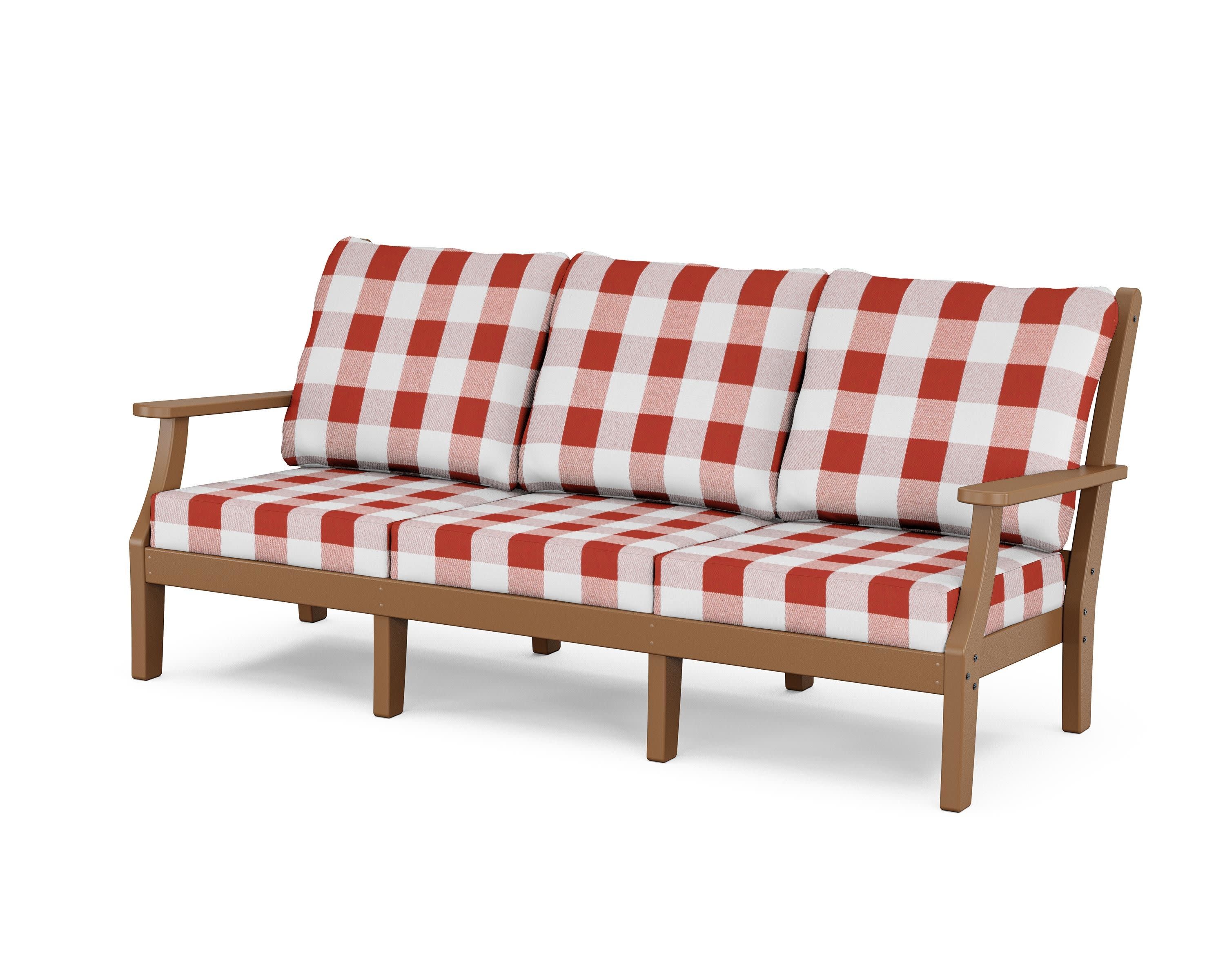 Wovendale Deep Seating Sofa in Teak / Buffalo Plaid Crimson