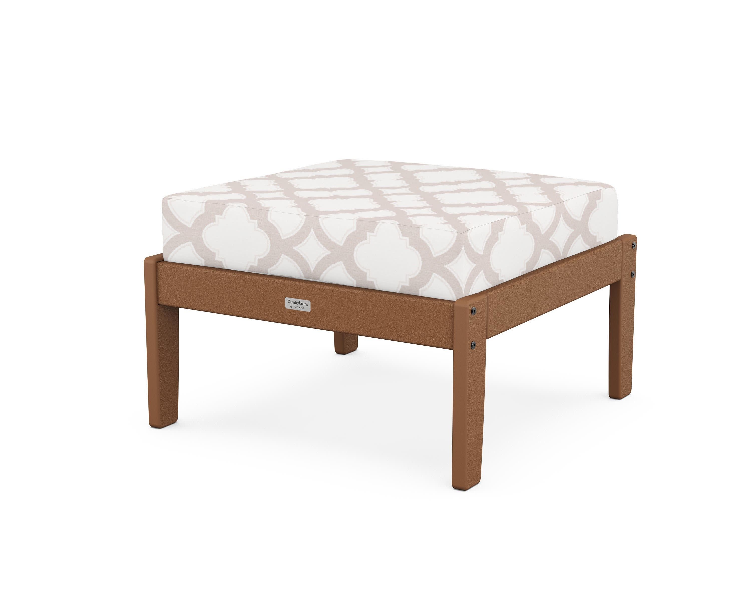Cottage Deep Seating Ottoman in Teak / Trellis Dune Burlap