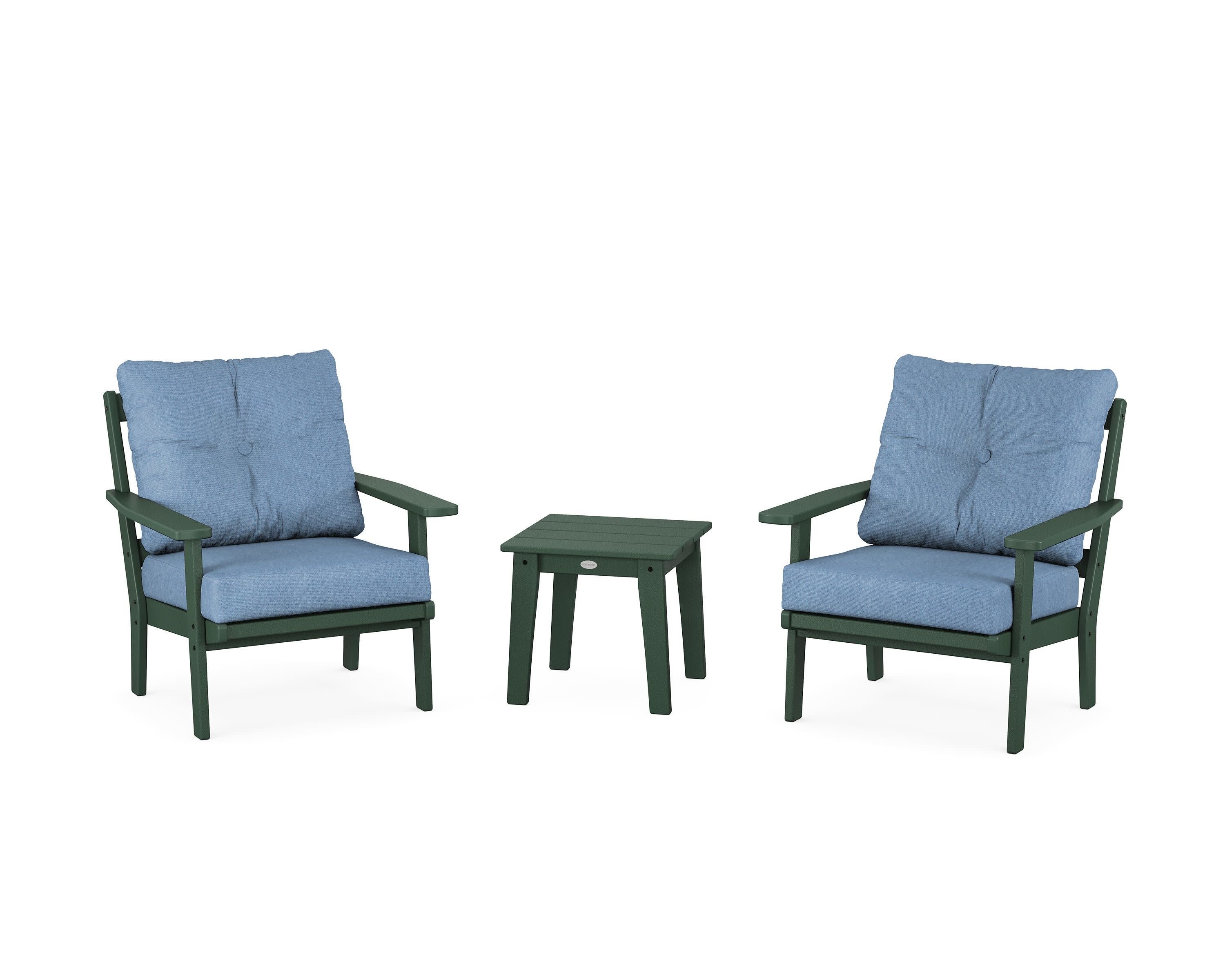 Prairie 3-Piece Deep Seating Set in Green / Sky Blue