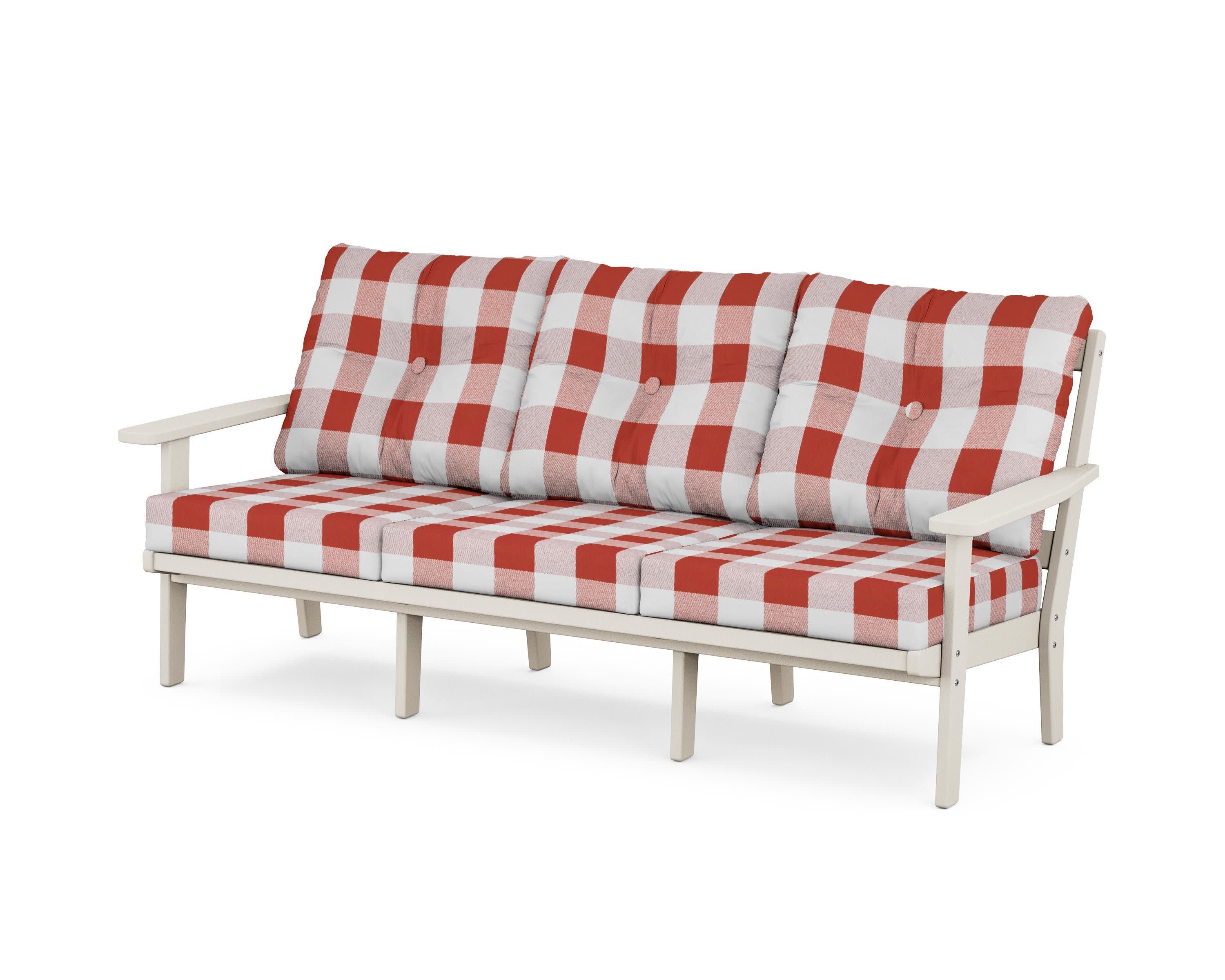 PrairieDeep Seating Sofa in Sand / Buffalo Plaid Crimson