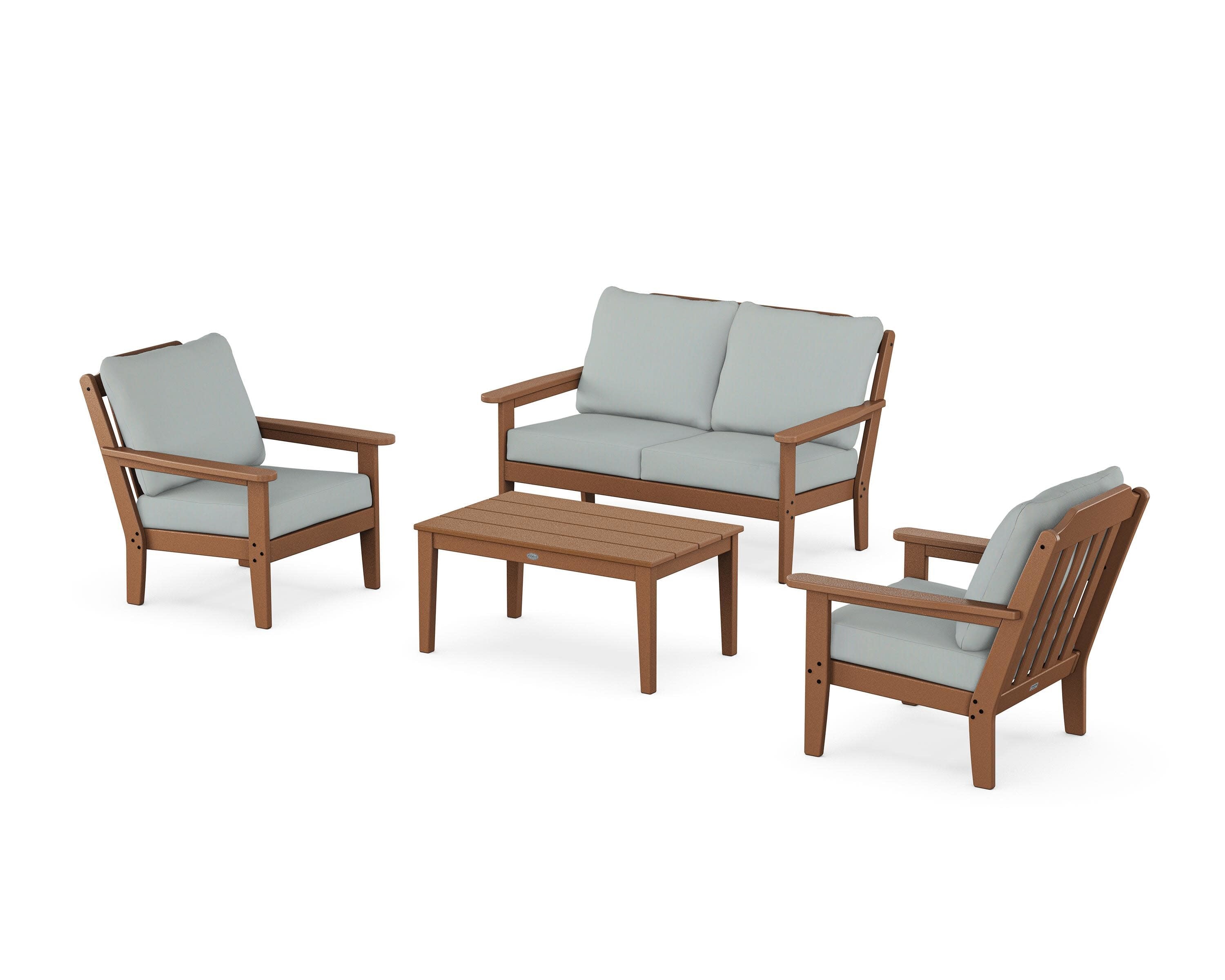 Cottage 4-Piece Deep Seating Set with Loveseat in Teak / Spa