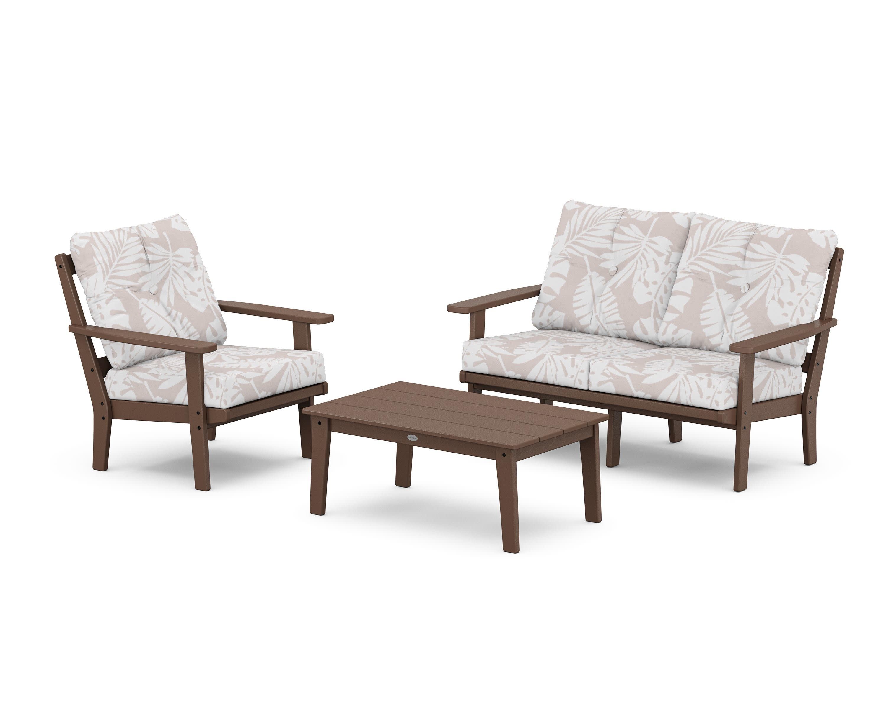 Prairie 3-Piece Deep Seating Set with Loveseat in Mahogany / Leaf Dune Burlap