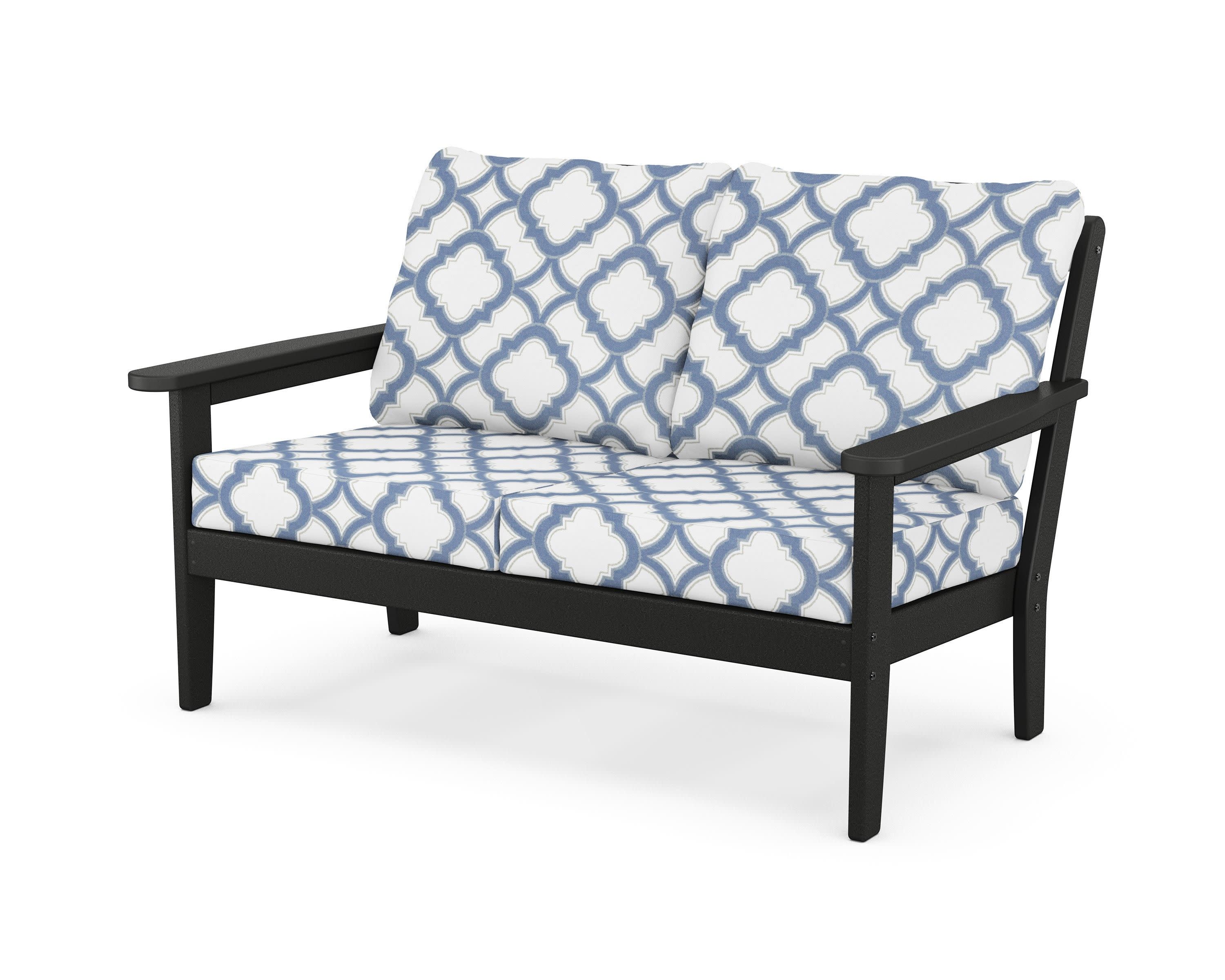 Cottage Deep Seating Loveseat in Black / Trellis Sky Blue