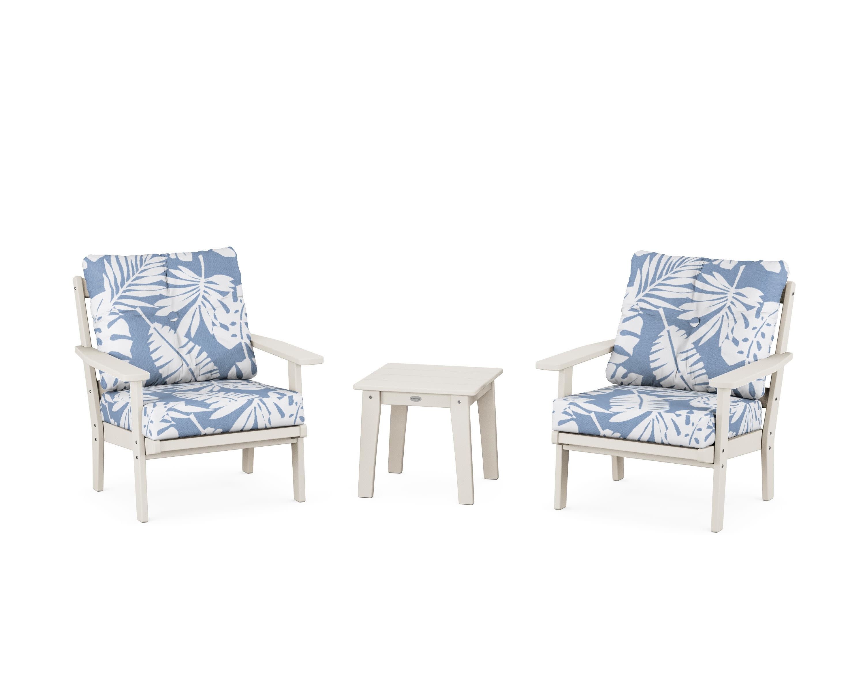 Prairie 3-Piece Deep Seating Set in Sand / Leaf Sky Blue
