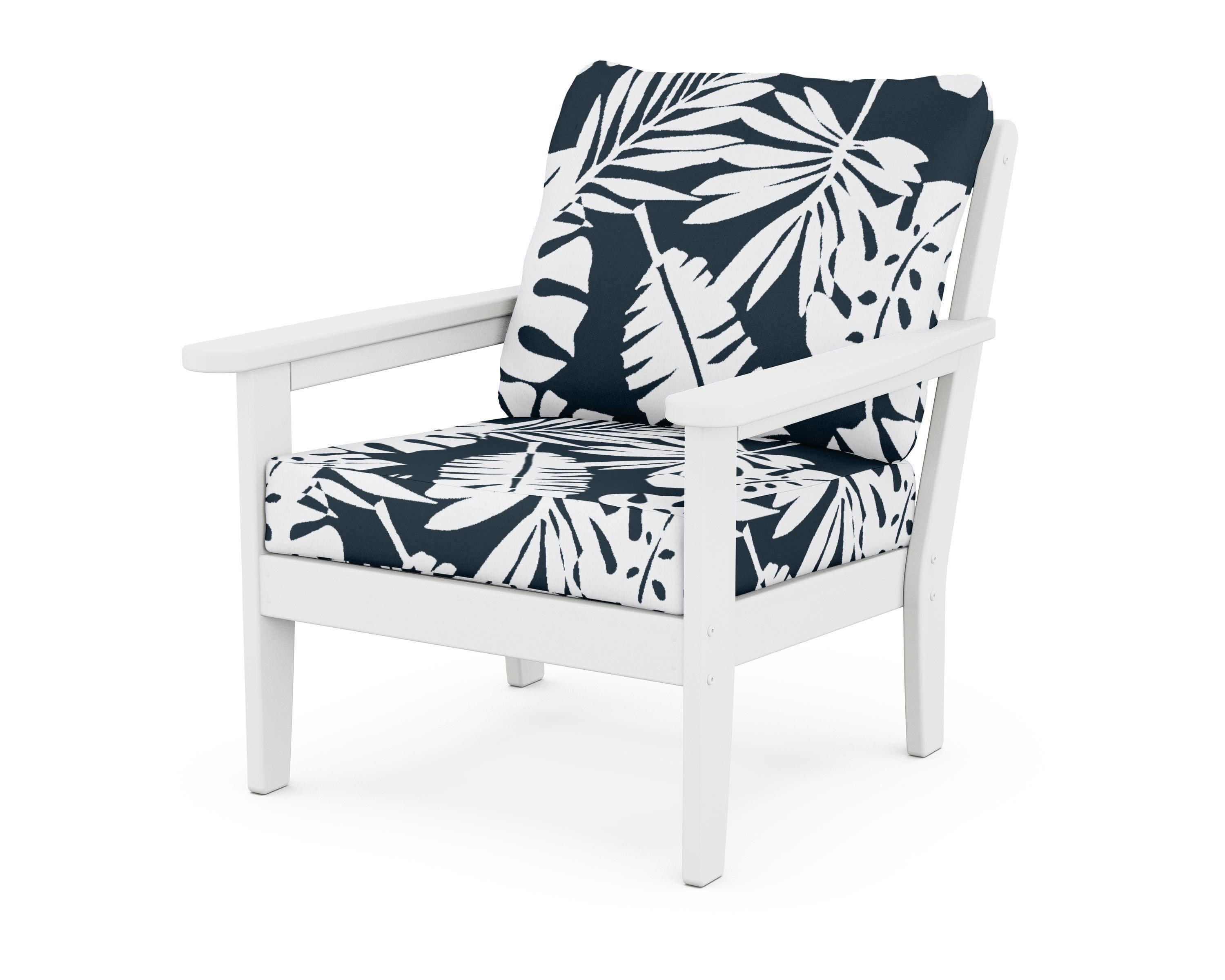 Cottage Deep Seating Chair in White / Leaf Marine Indigo
