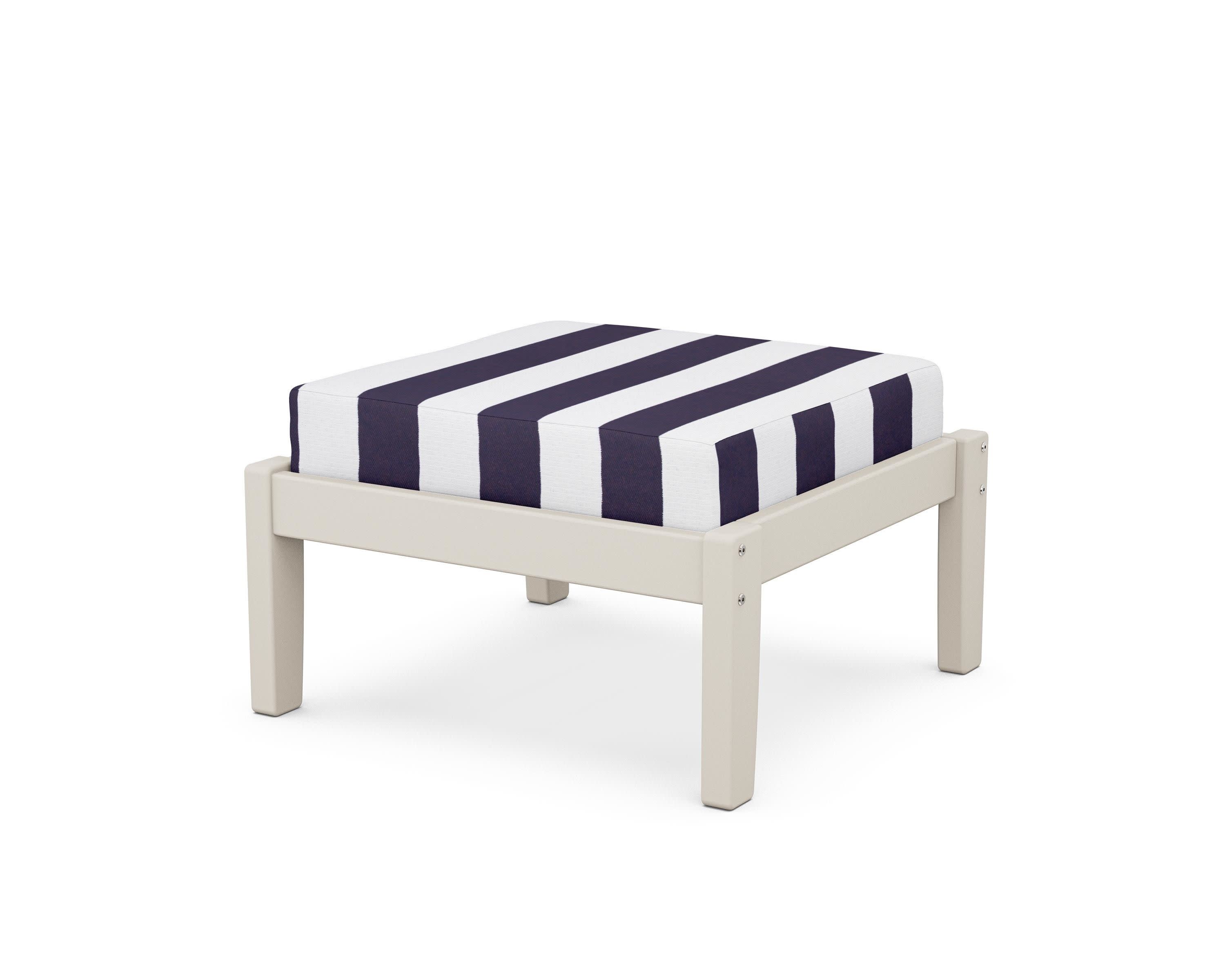 Deep Seating Ottoman in Sand / Cabana Stripe Navy