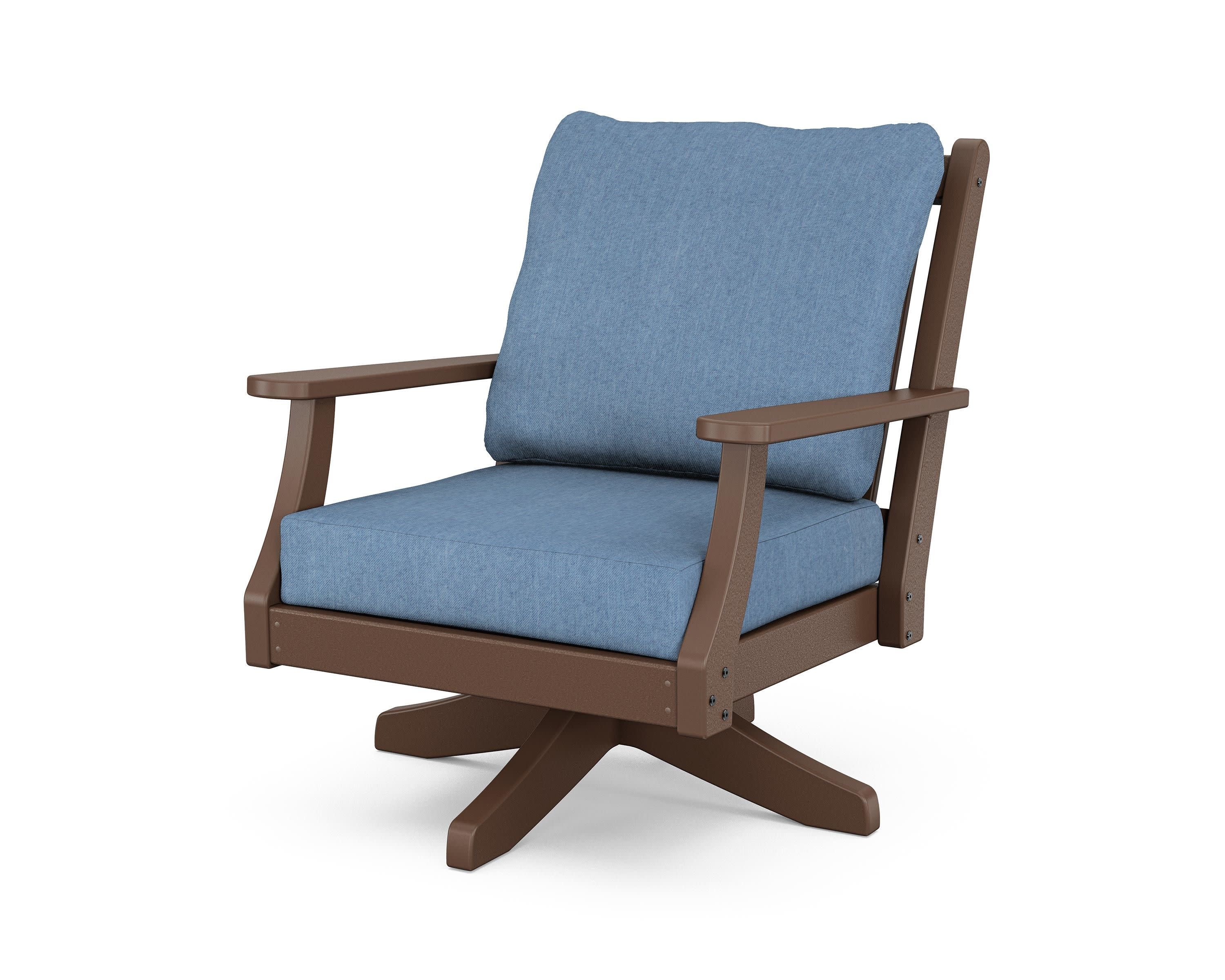 Wovendale Deep Seating Swivel Chair in Mahogany / Sky Blue