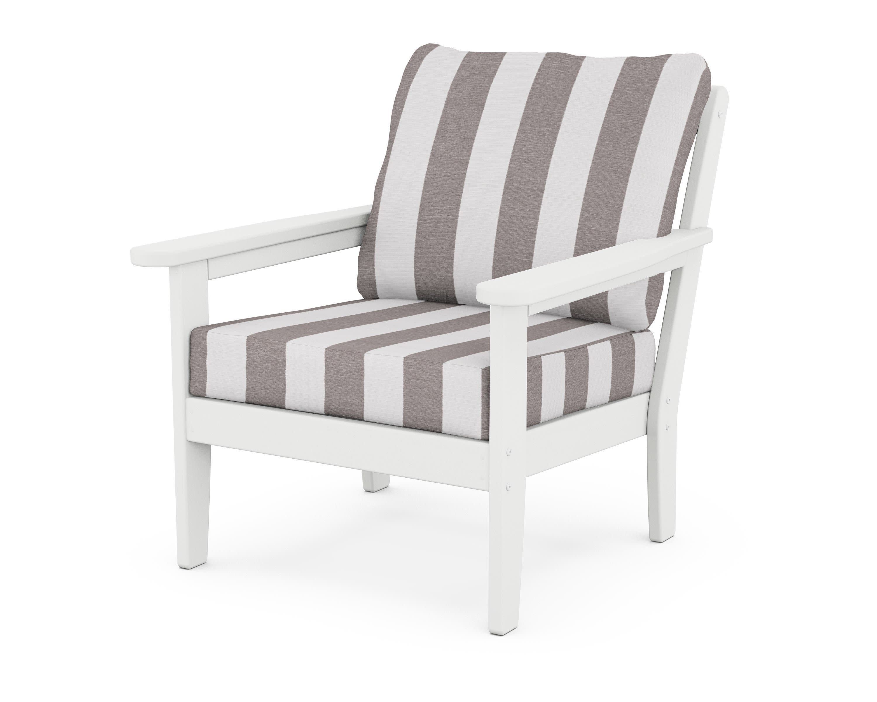 Cottage Deep Seating Chair in White / Cabana Stripe Grey Mist
