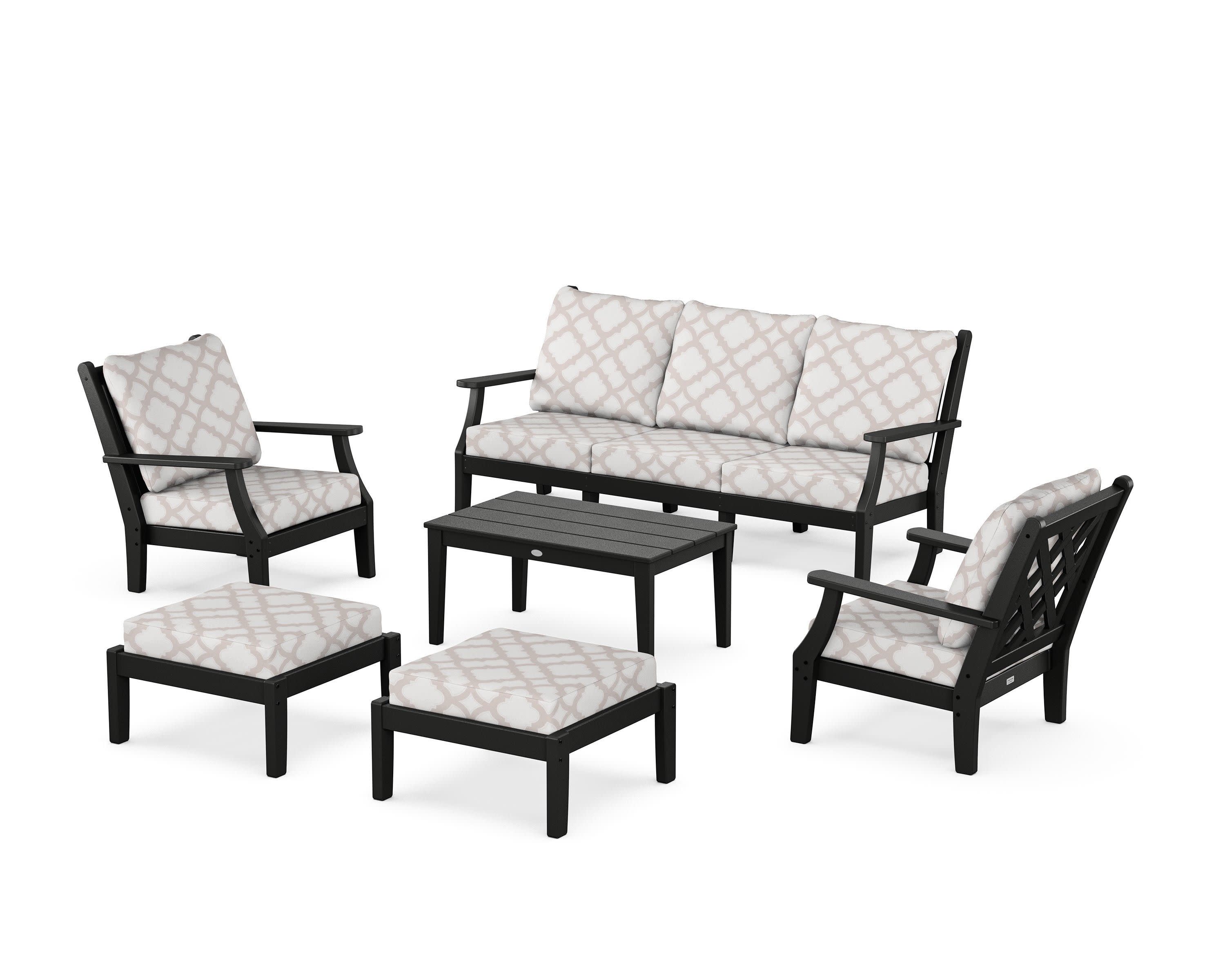Wovendale 6-Piece Lounge Sofa Set in Black / Trellis Dune Burlap