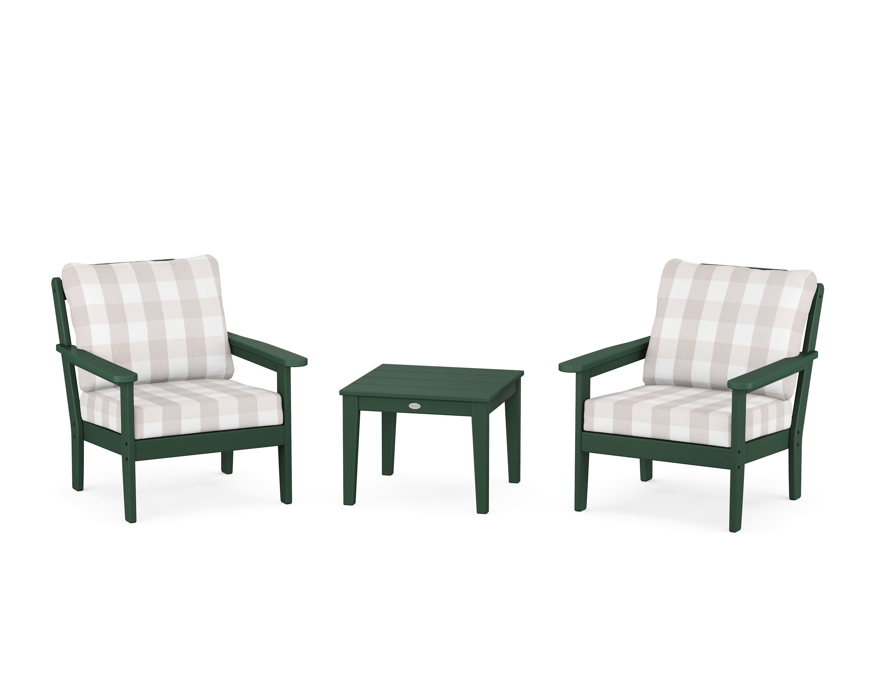 Cottage 3-Piece Deep Seating Set in Green / Buffalo Plaid Dune Burlap