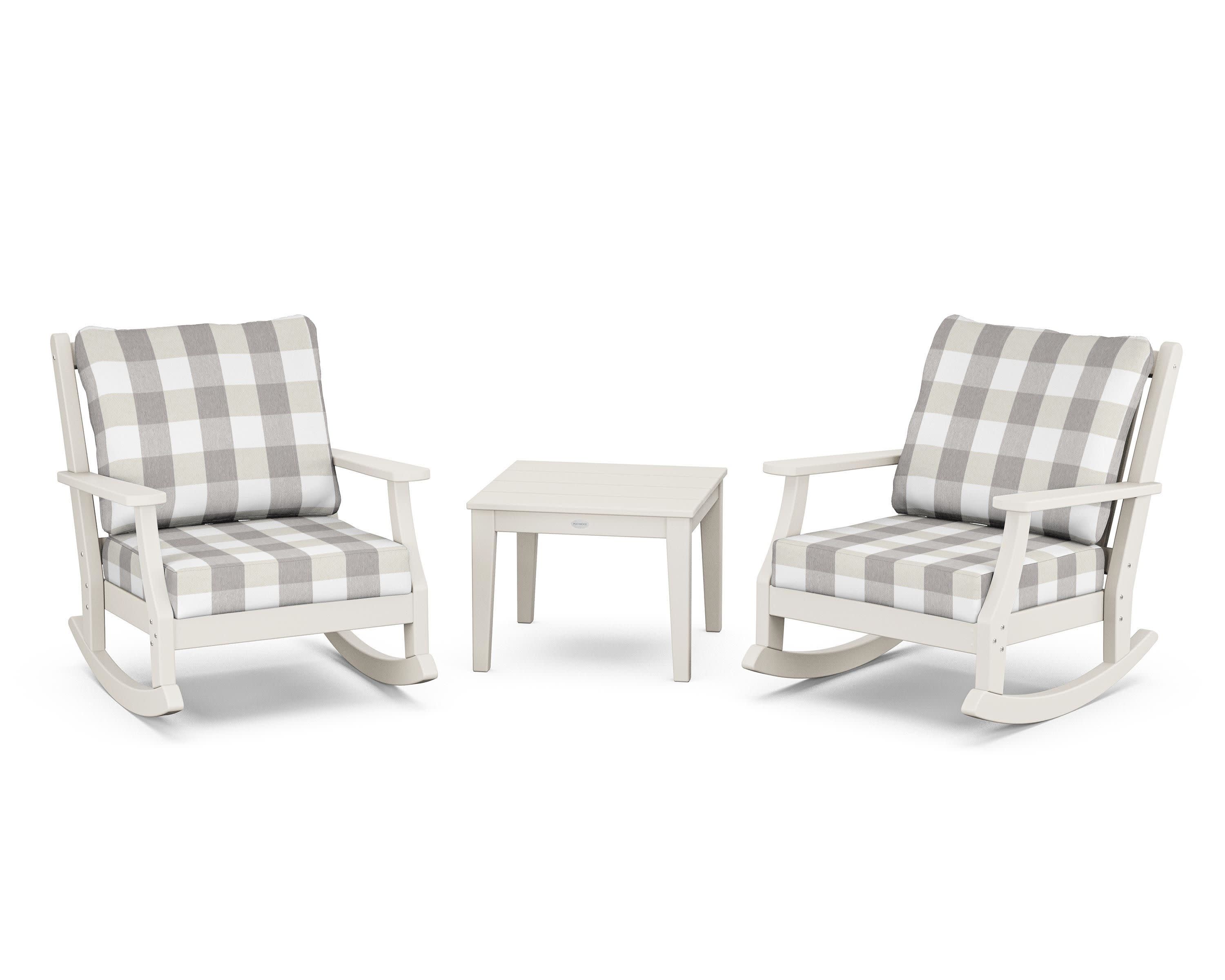Wovendale 3-Piece Deep Seating Rocker Set in Sand / Buffalo Plaid Grey Mist