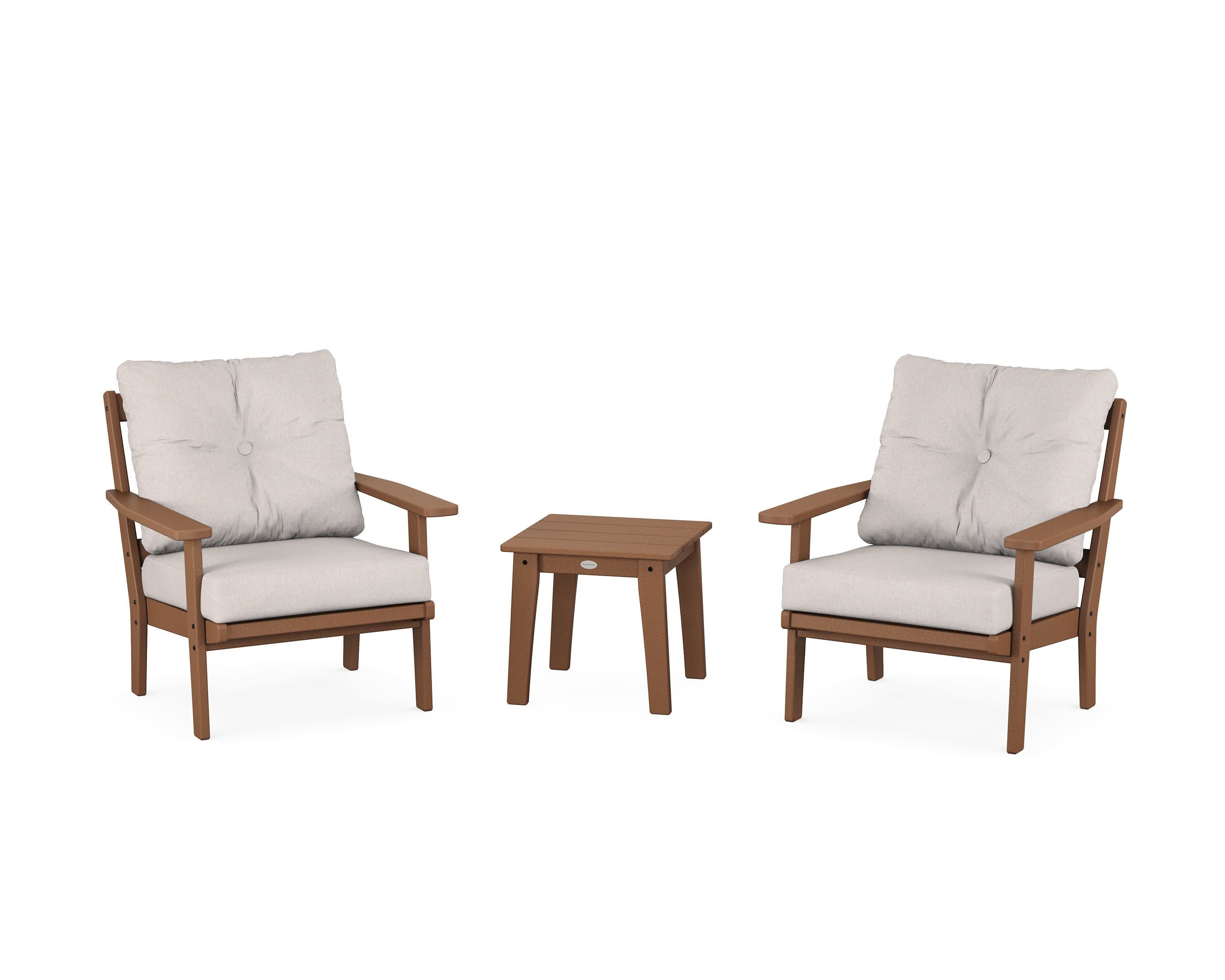 Prairie 3-Piece Deep Seating Set in Teak / Dune Burlap