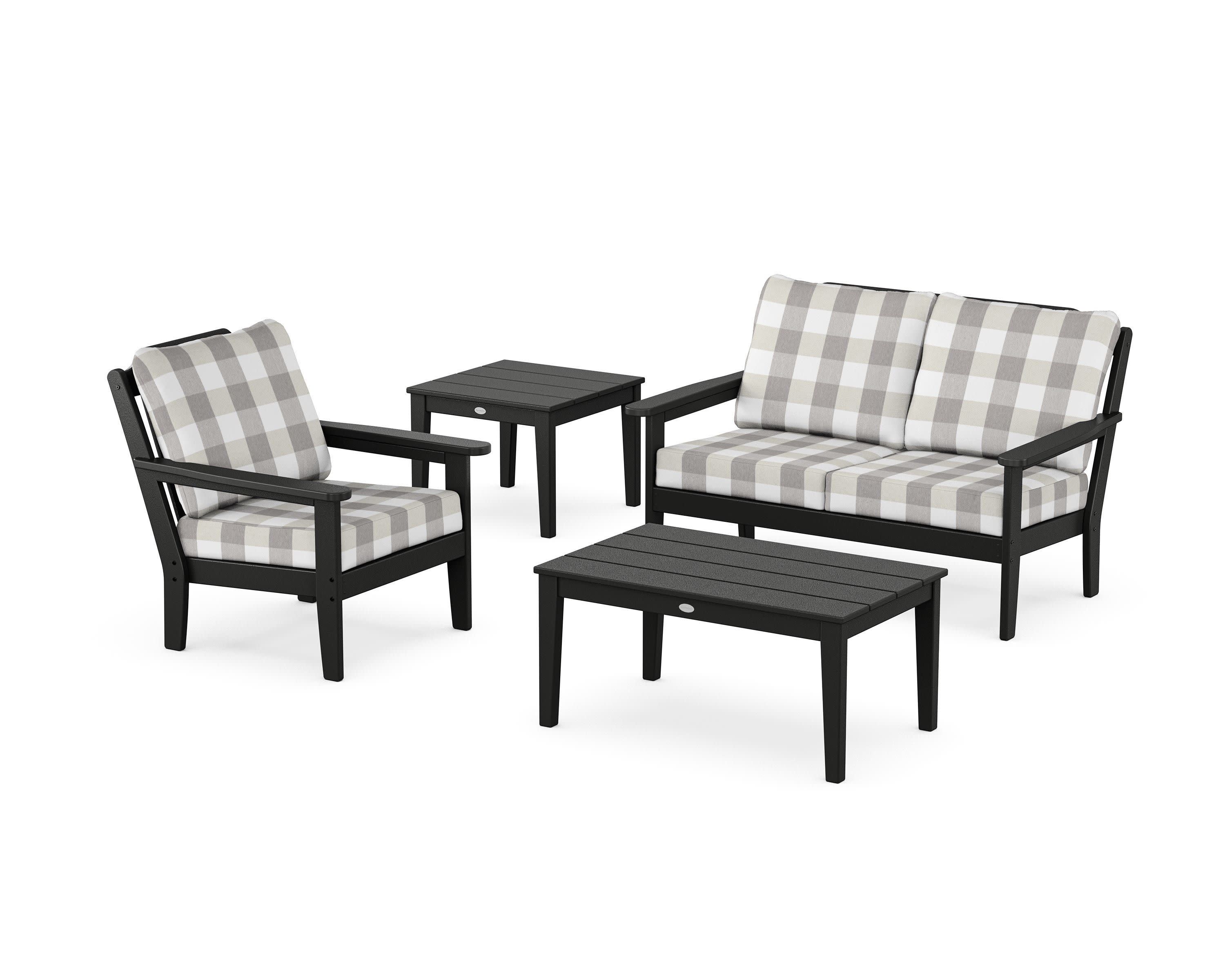 Wovendale 4-Piece Deep Seating Set in Black / Buffalo Plaid Grey Mist