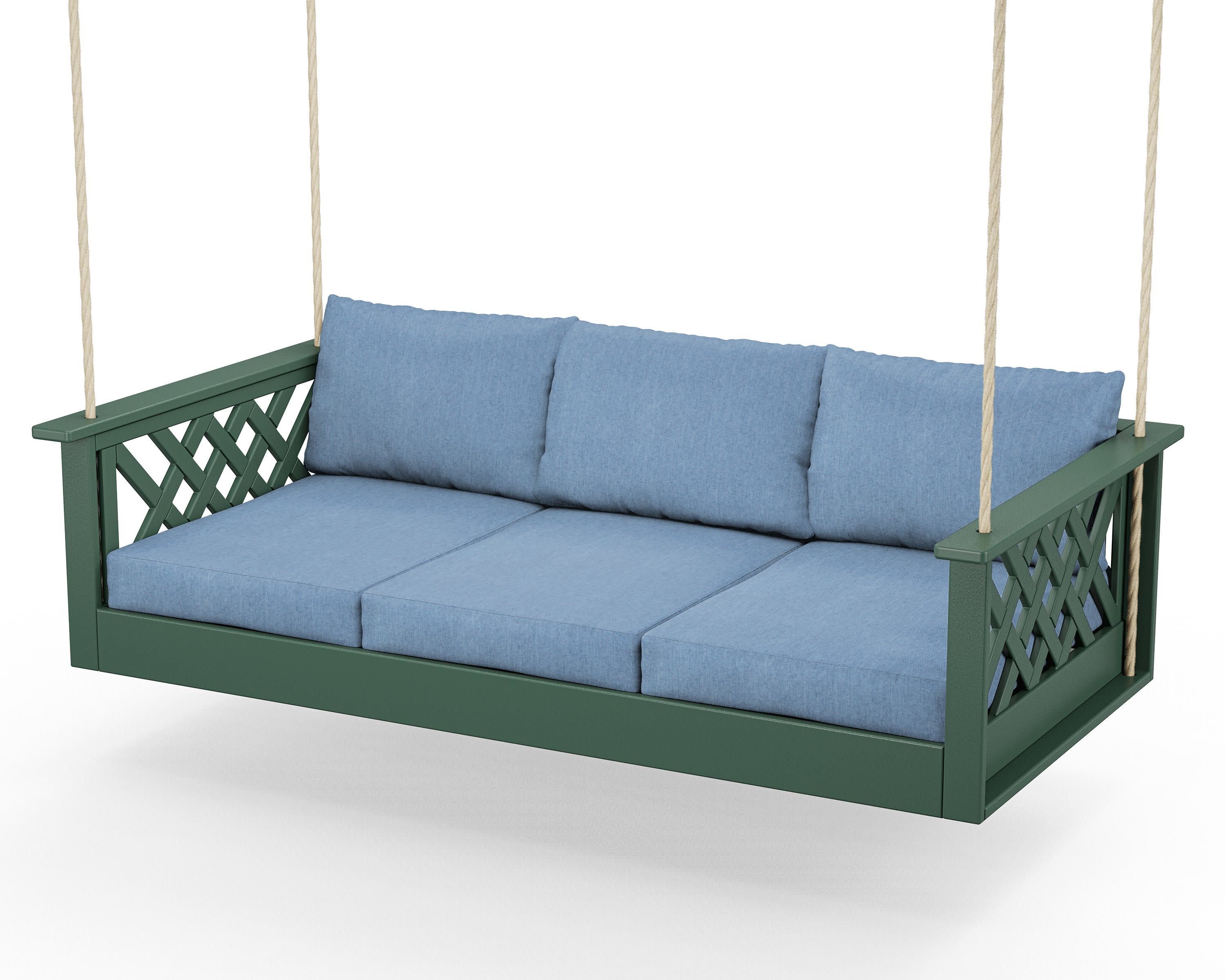 Wovendale Daybed Swing in Green / Sky Blue
