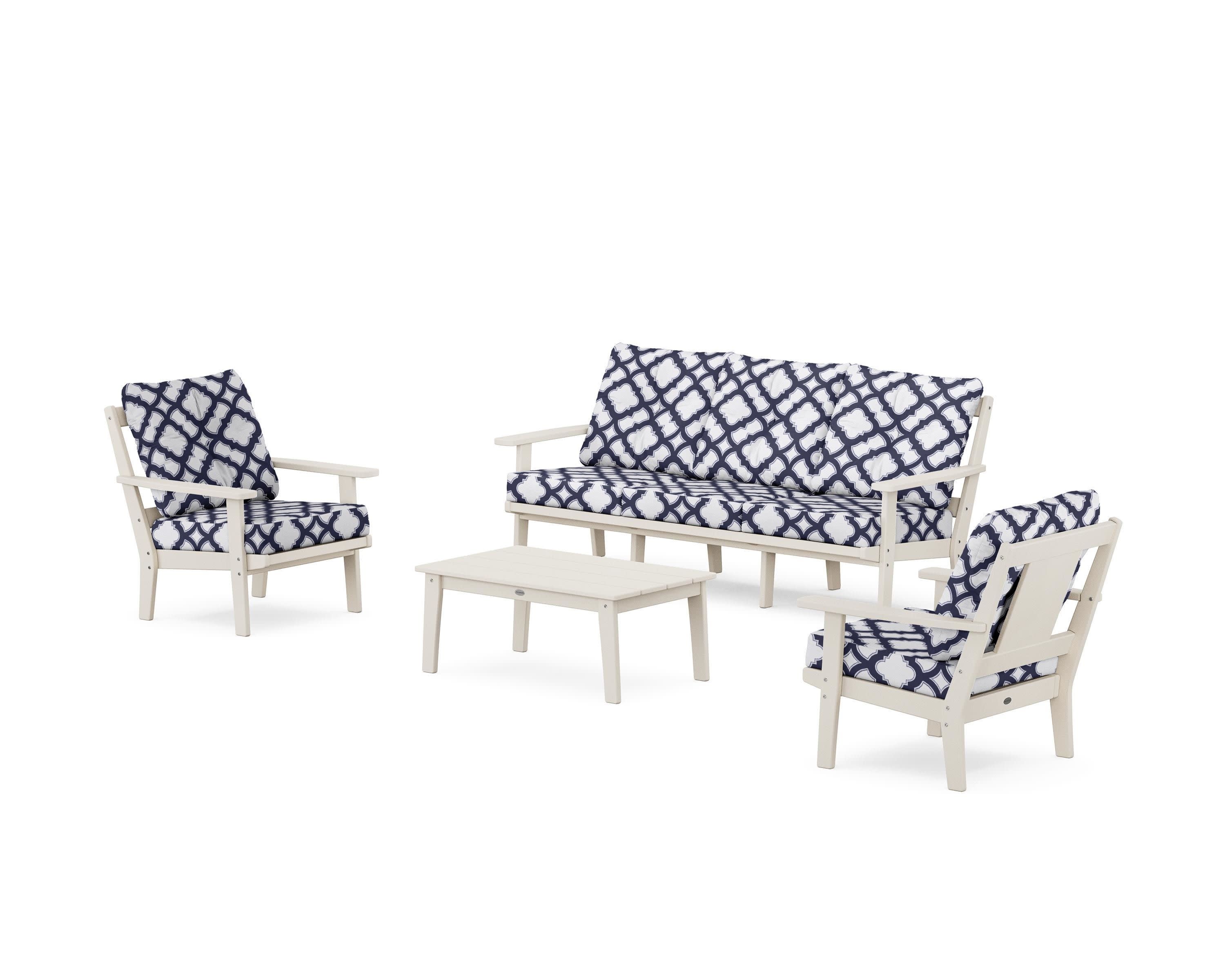 Prairie 4-Piece Deep Seating Set with Sofa in Sand / Trellis Navy
