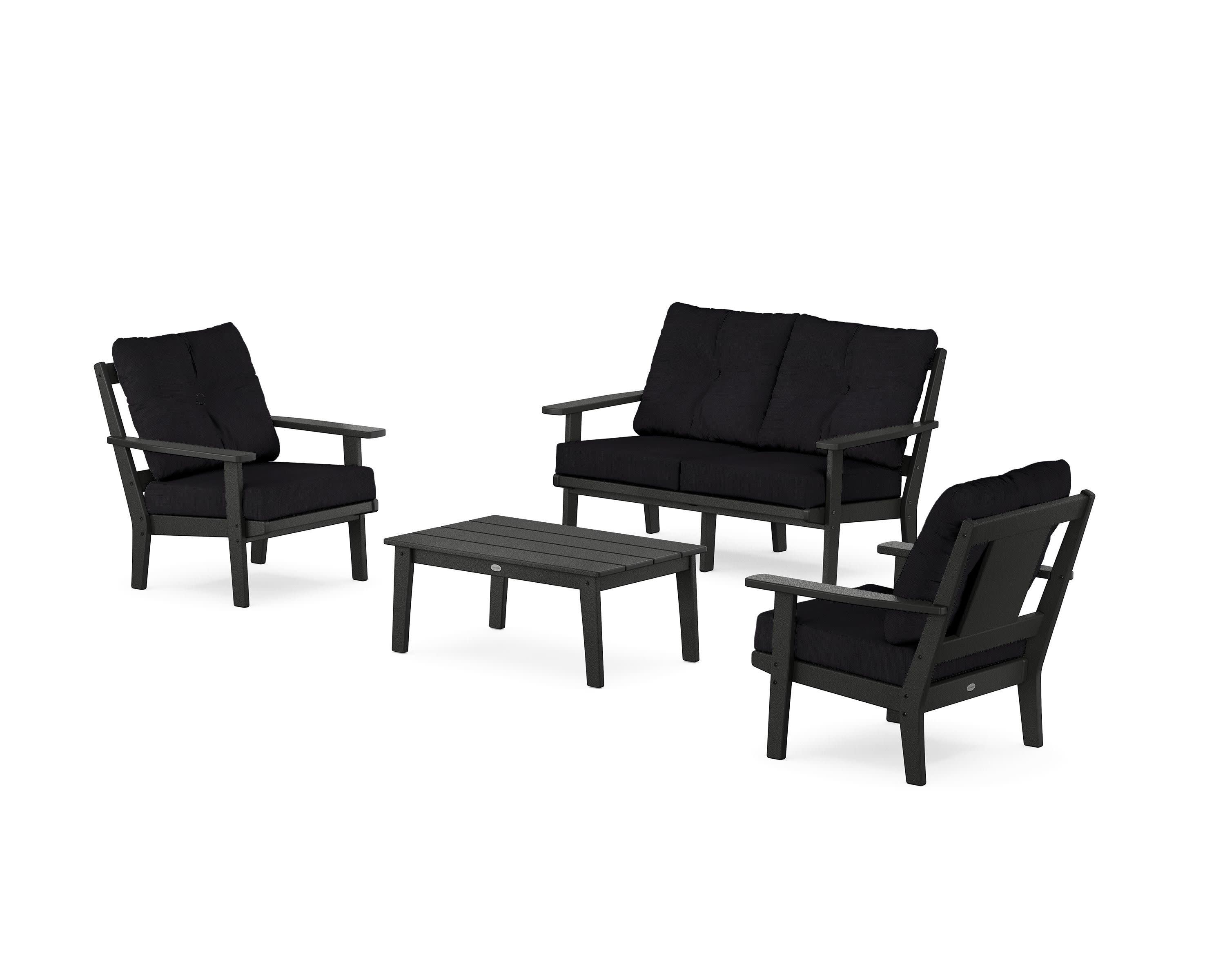 Prairie 4-Piece Deep Seating Set with Loveseat in Black / Midnight Linen