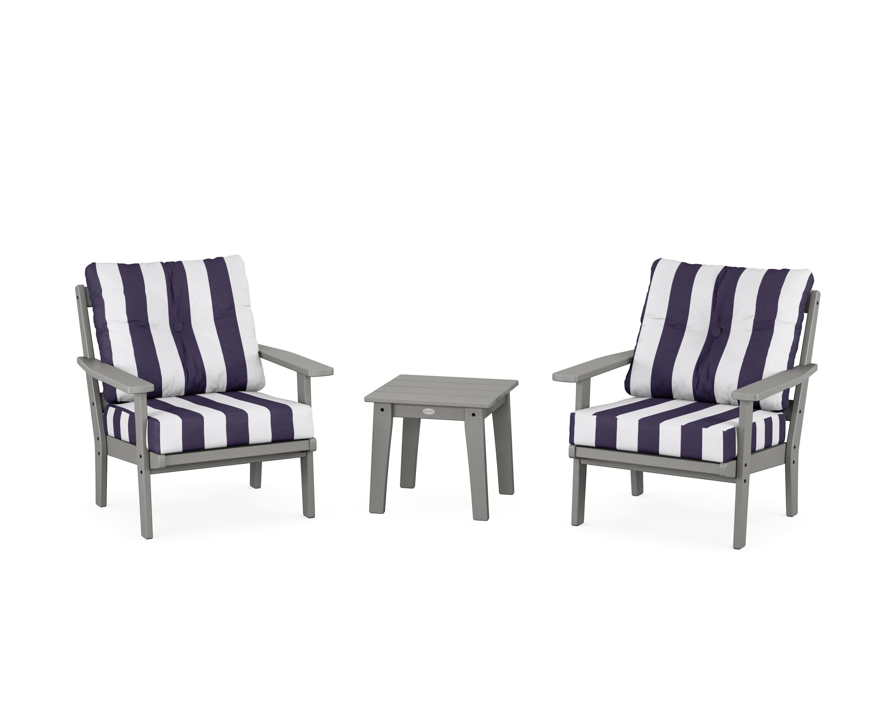 Prairie 3-Piece Deep Seating Set in Slate Grey / Cabana Stripe Navy