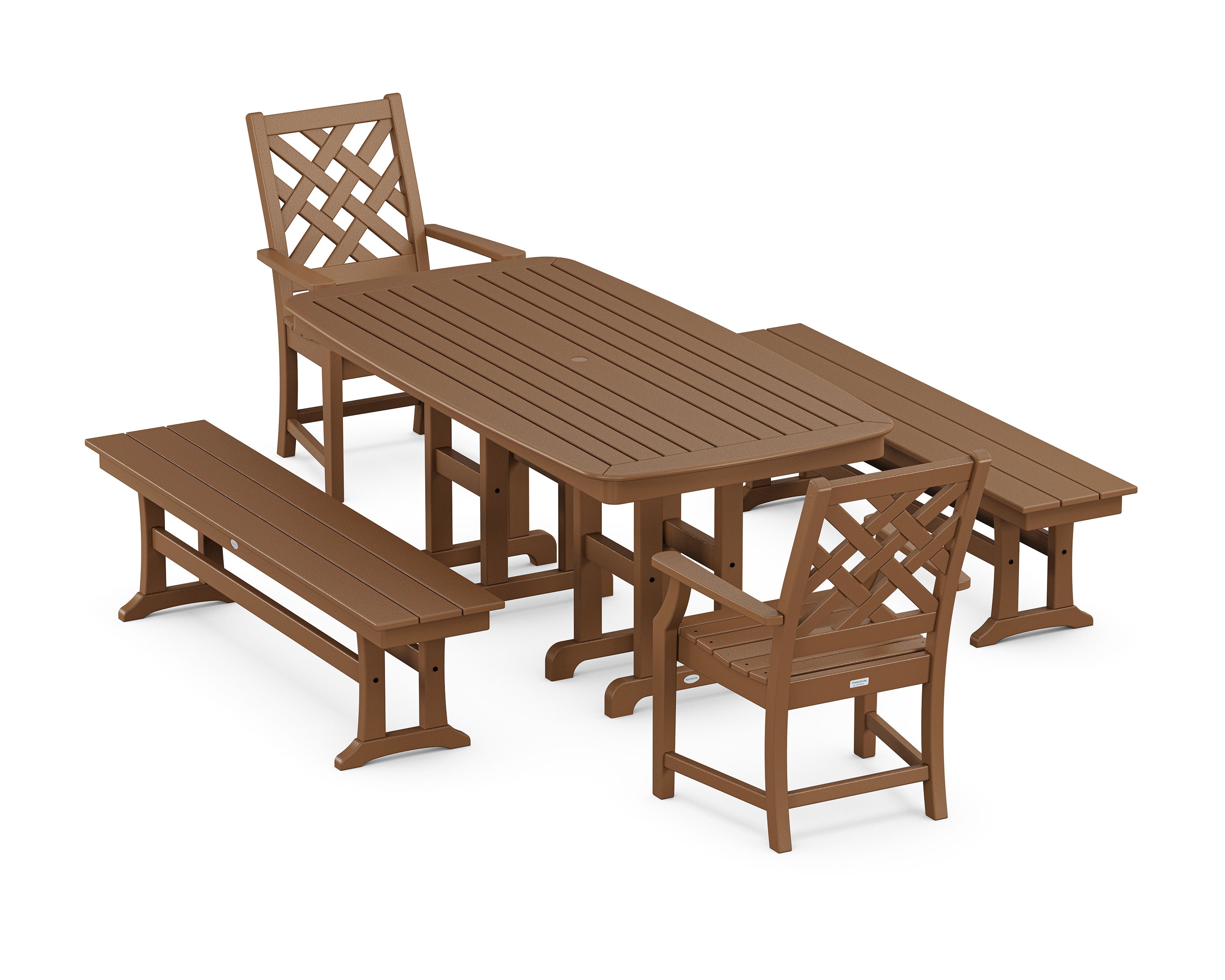 Wovendale 5-Piece Dining Set with Benches in Teak
