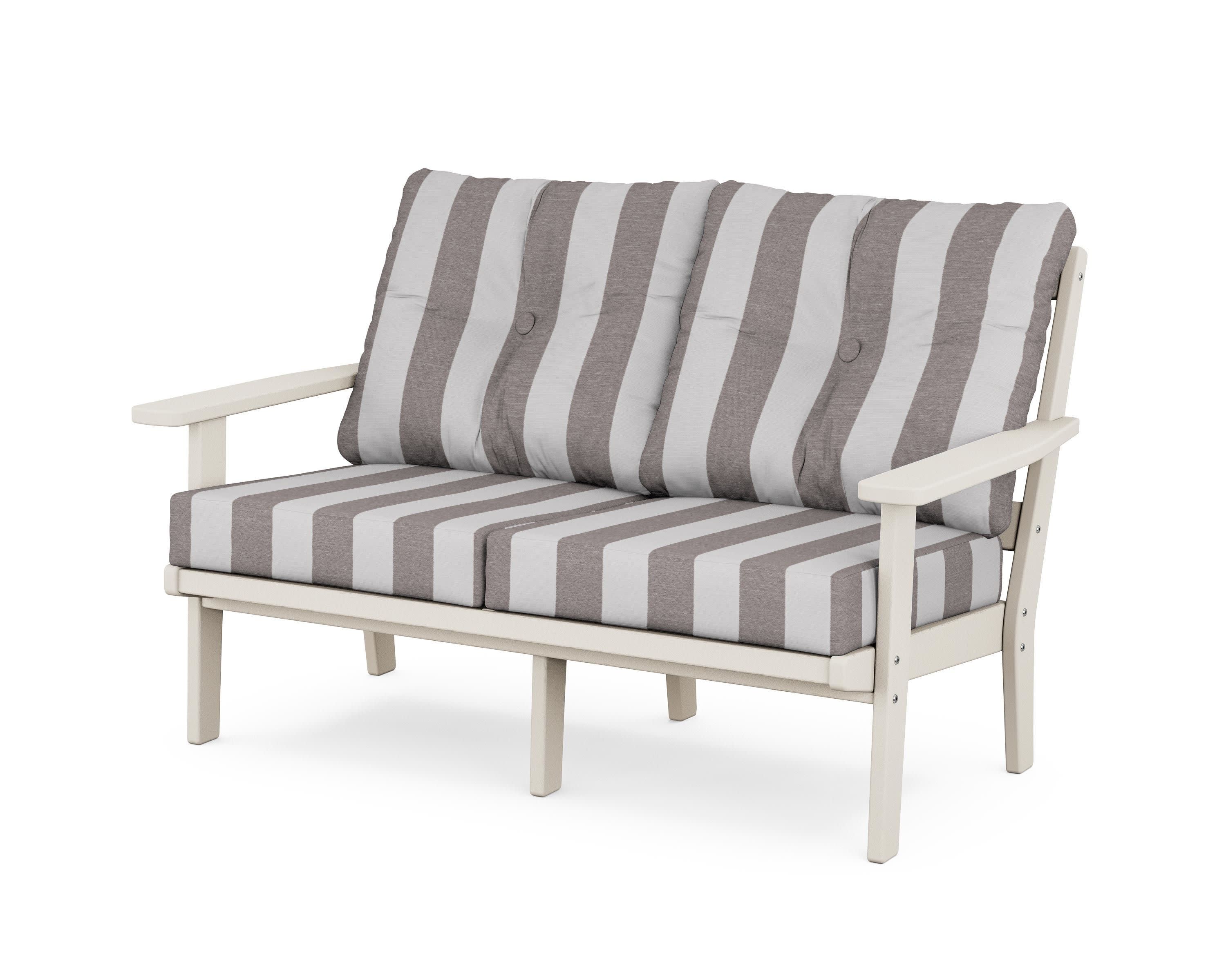Prairie Deep SeatingLoveseat in Sand / Cabana Stripe Grey Mist