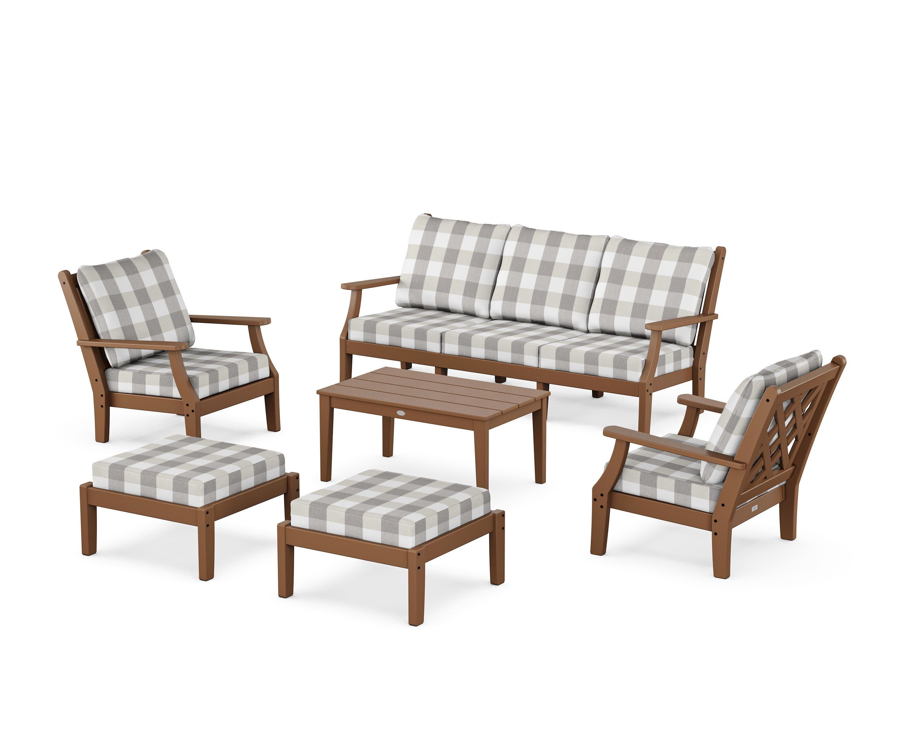 Wovendale 6-Piece Lounge Sofa Set in Teak / Buffalo Plaid Grey Mist