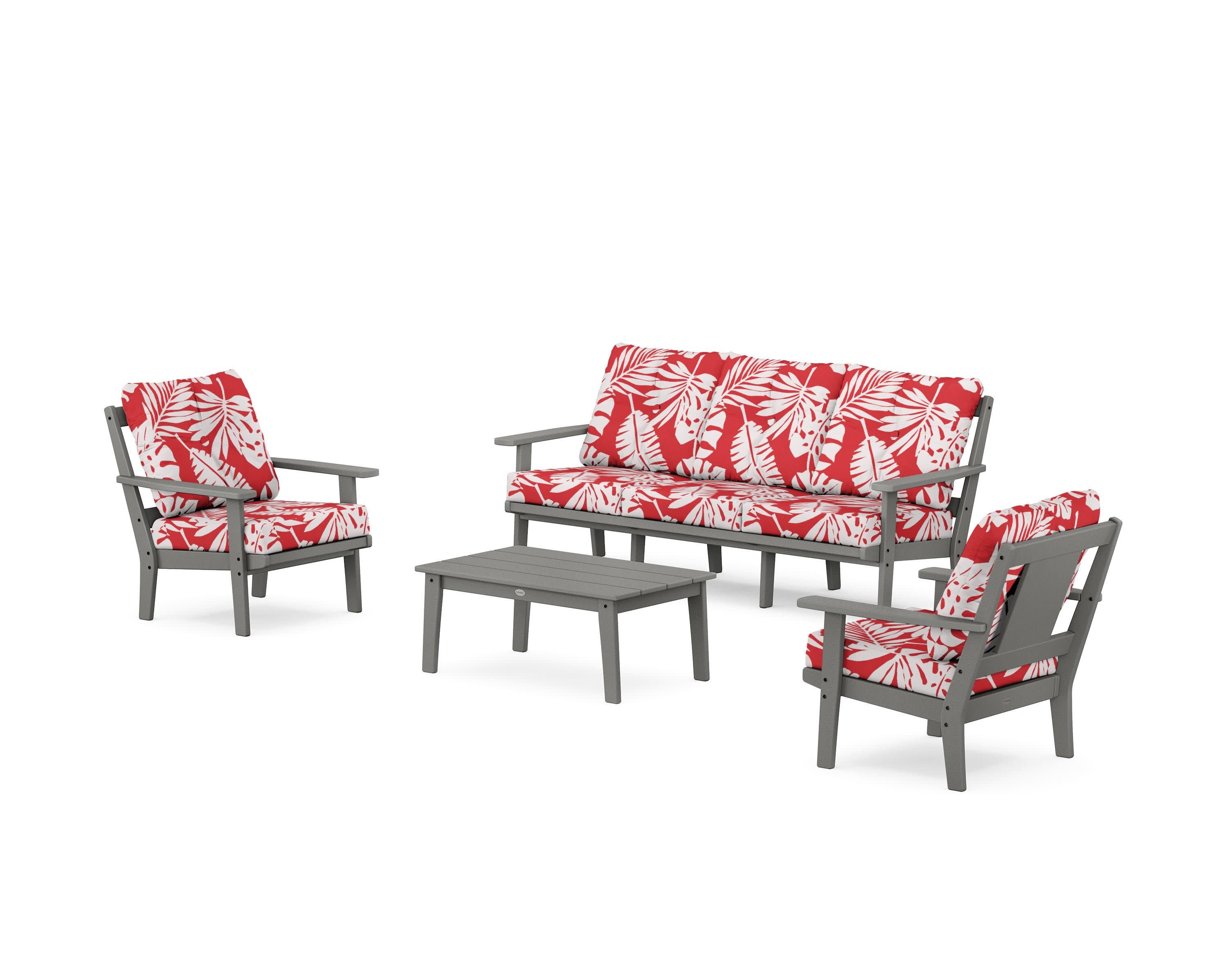 Prairie 4-Piece Deep Seating Set with Sofa in Slate Grey / Leaf Crimson