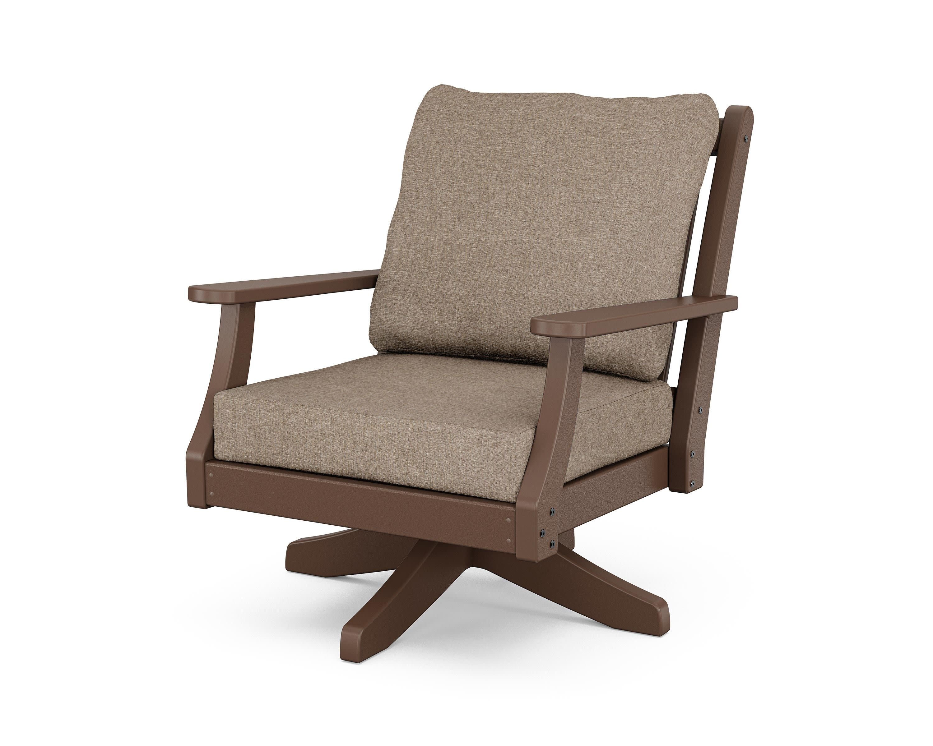 Wovendale Deep Seating Swivel Chair in Mahogany / Spiced Burlap