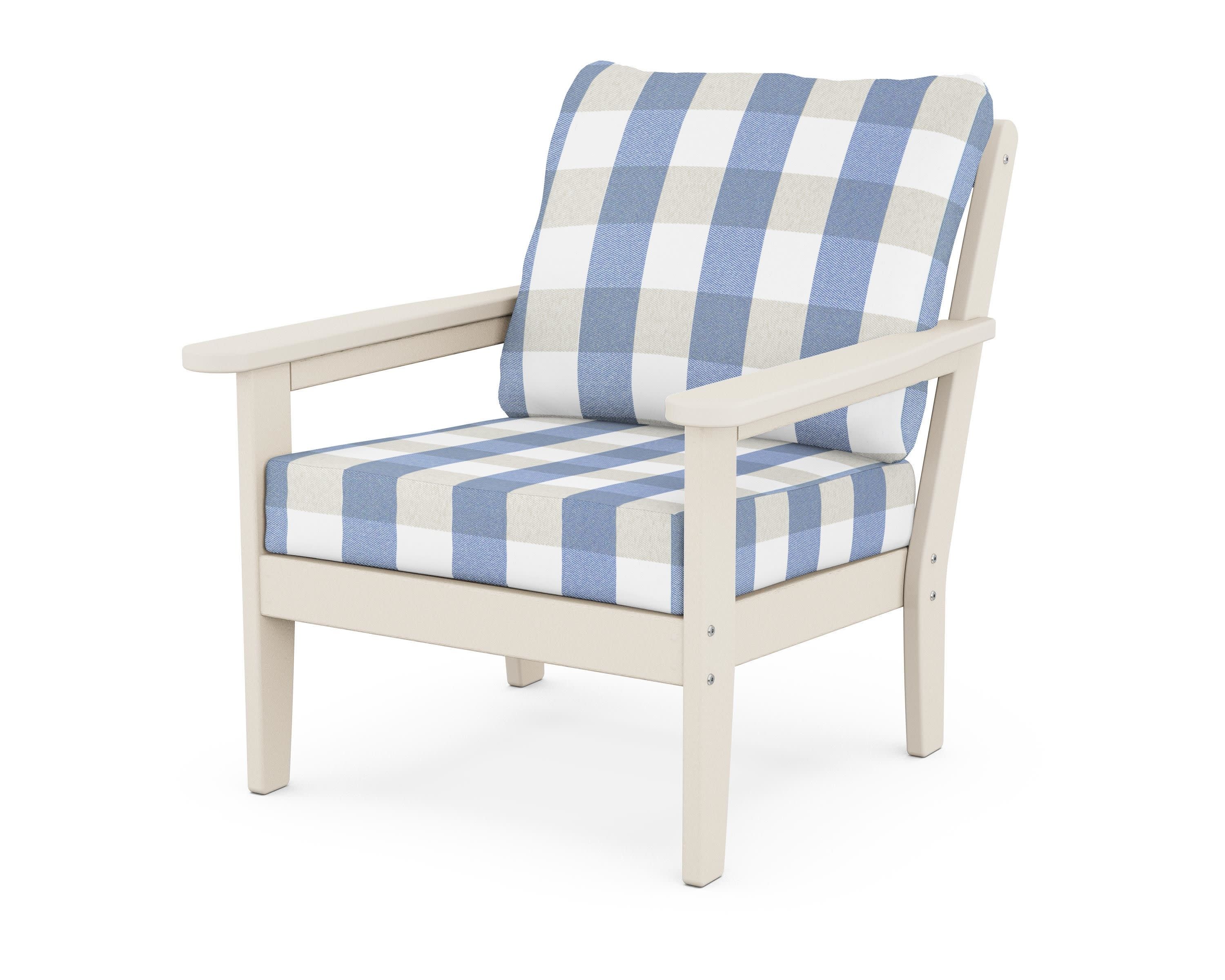 Cottage Deep Seating Chair in Sand / Buffalo Plaid Sky Blue