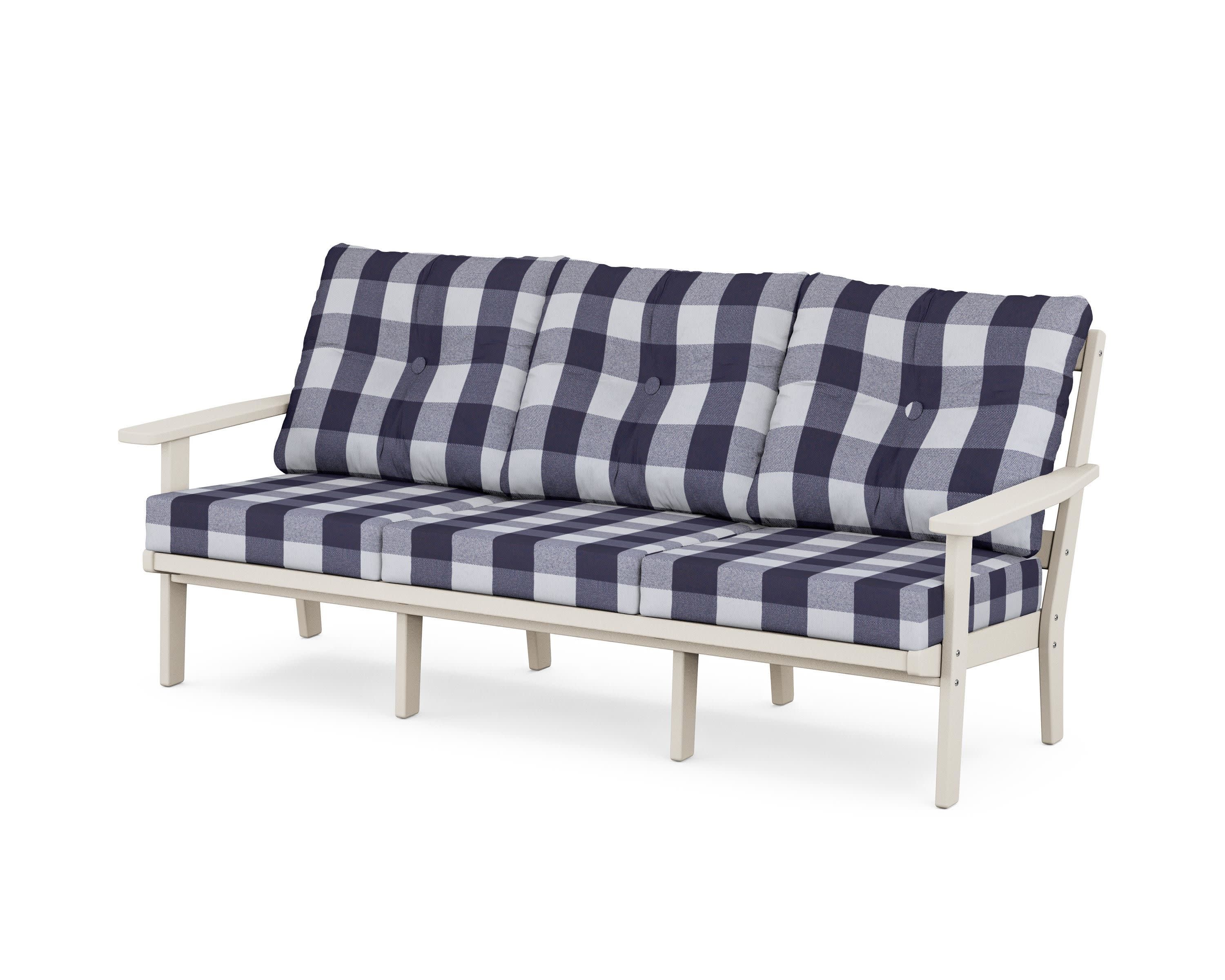 PrairieDeep Seating Sofa in Sand / Buffalo Plaid Navy