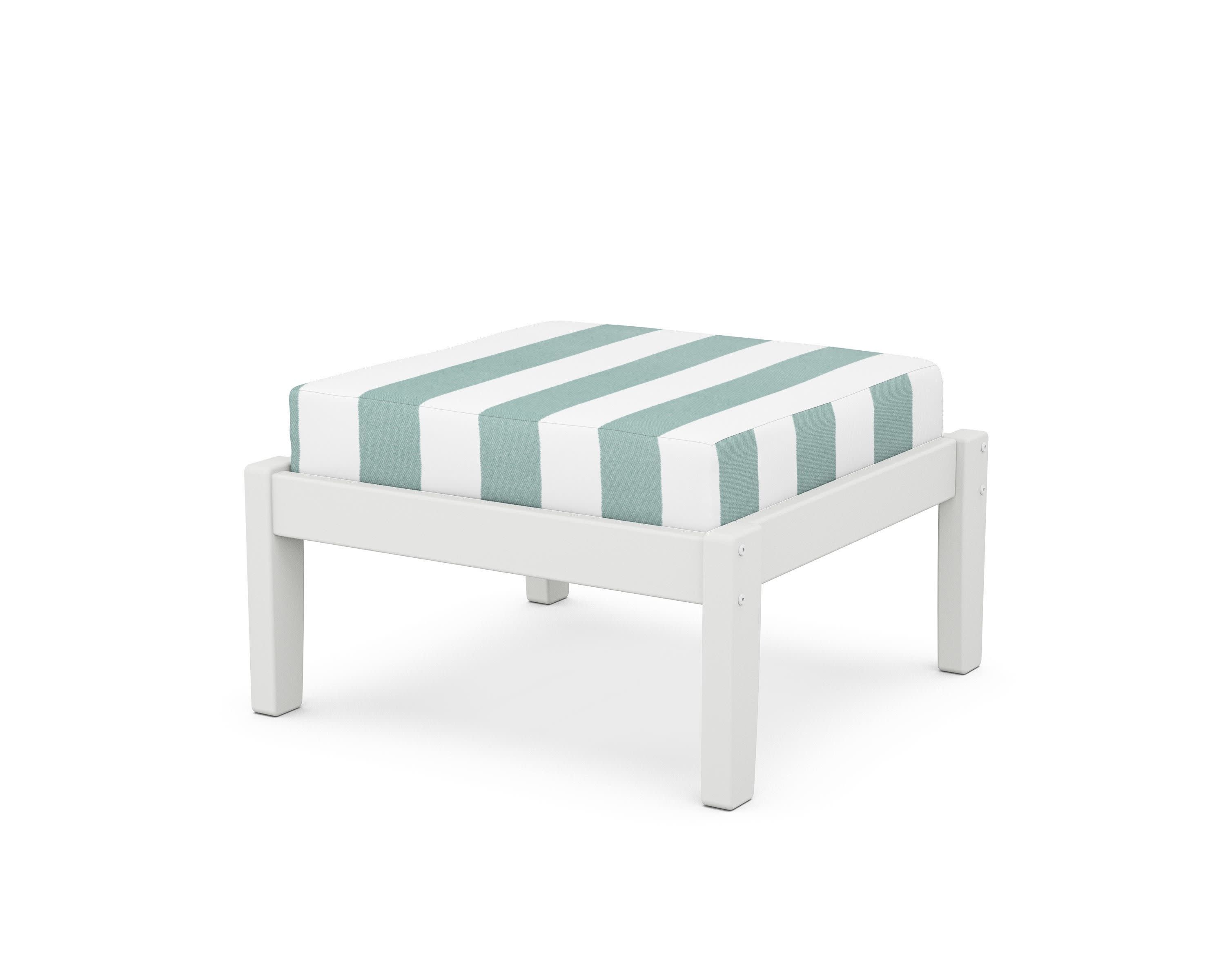 Deep Seating Ottoman in White / Cabana Stripe Glacier Spa