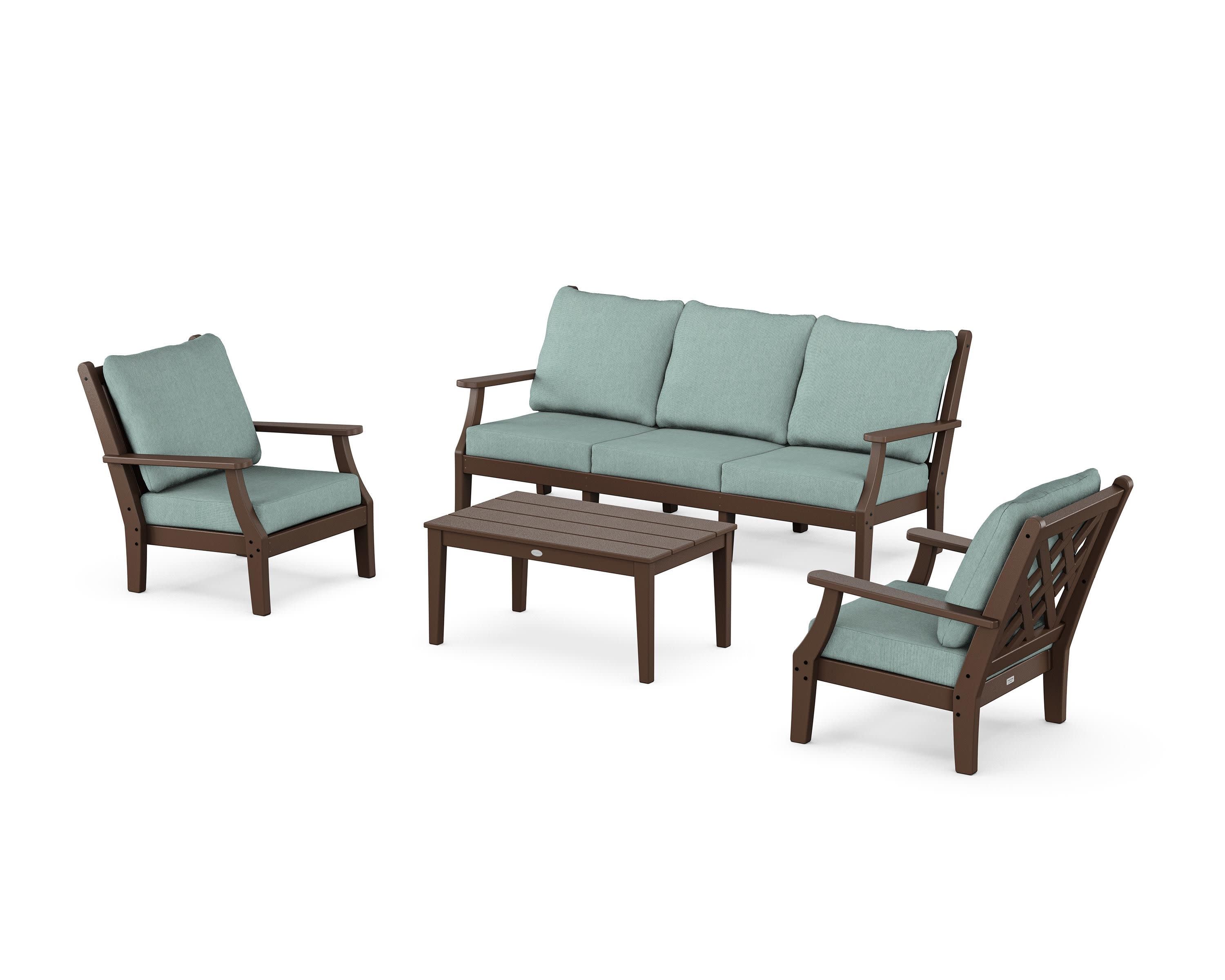 Wovendale 4-Piece Deep Seating Set with Sofa in Mahogany / Glacier Spa