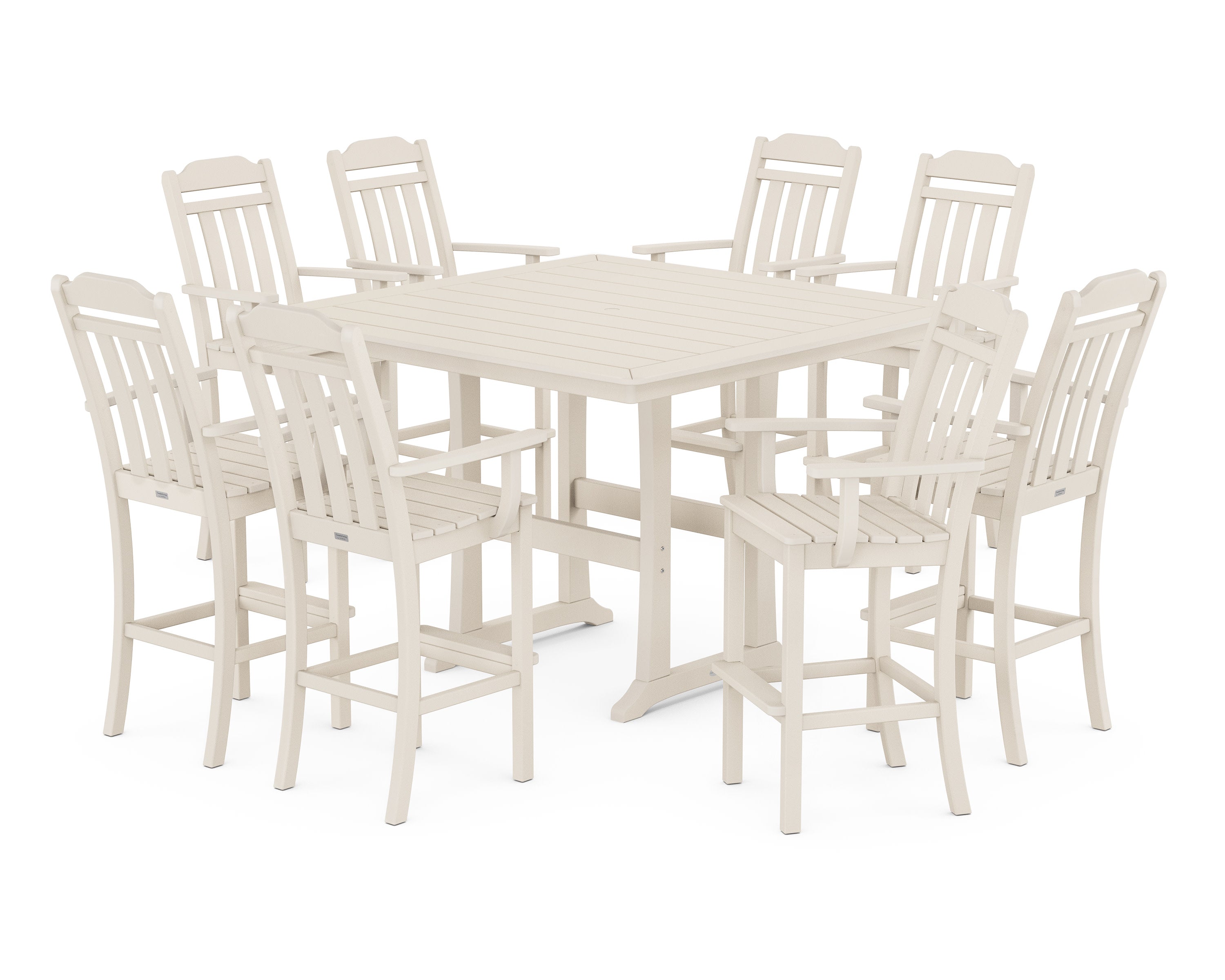 Cottage 9-Piece Bar Set with Trestle Legs in Sand