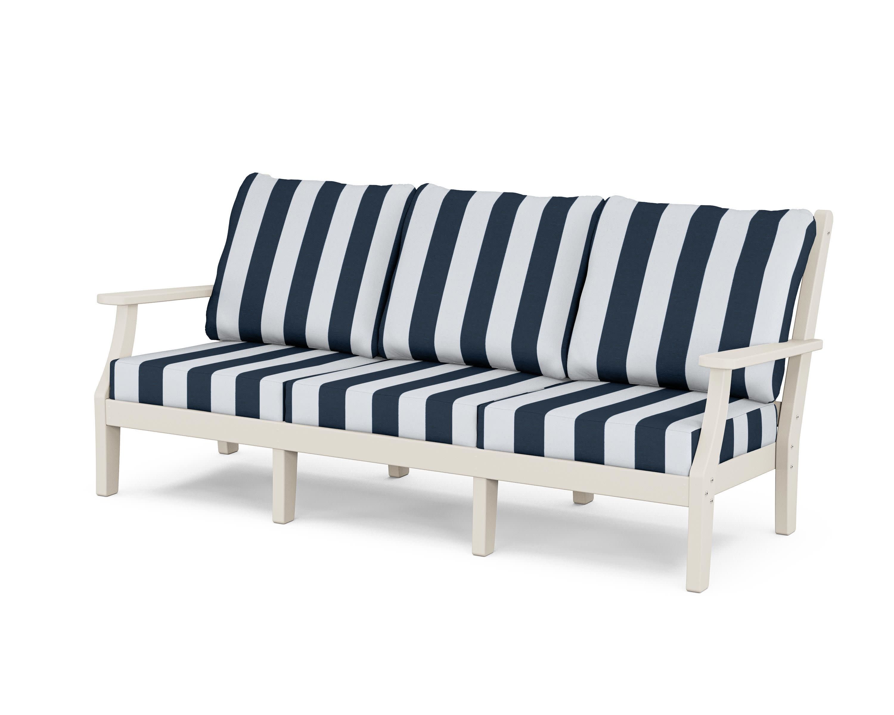 Wovendale Deep Seating Sofa in Sand / Cabana Stripe Marine Indigo