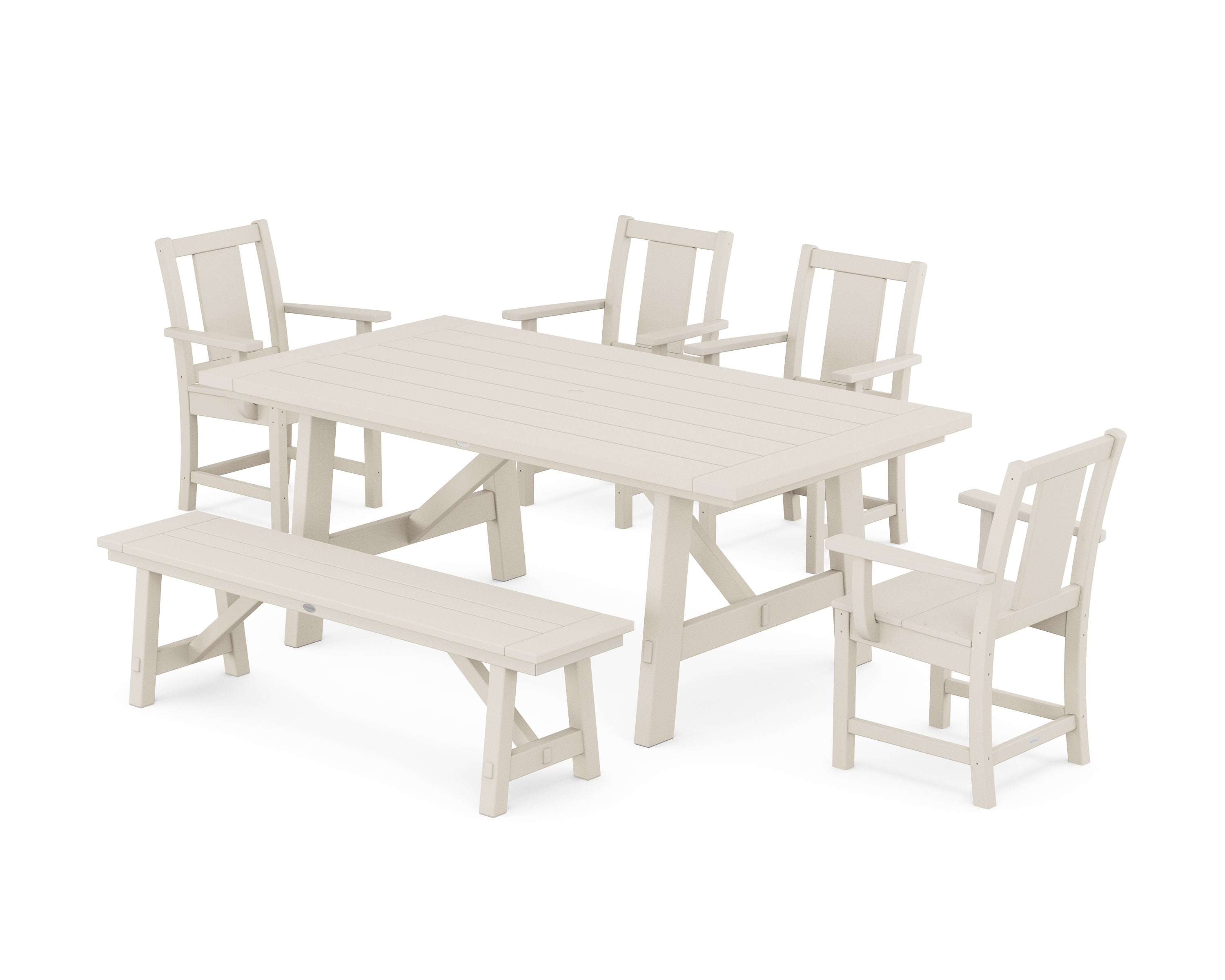 Prairie 6-Piece Rustic Farmhouse Dining Set with Bench in Sand