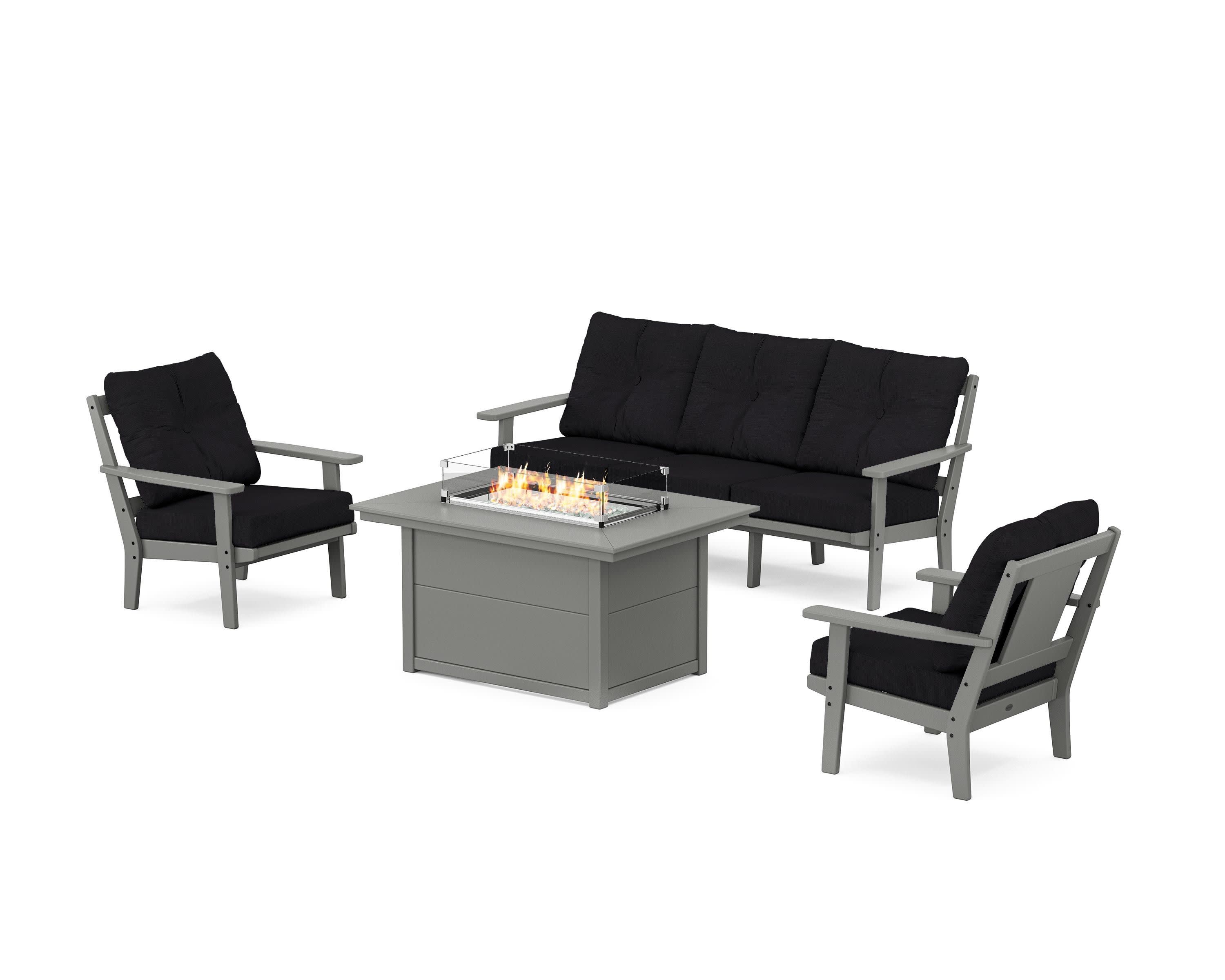 Prairie Deep Seating Fire Pit Table Set in Slate Grey / Midnight Linen