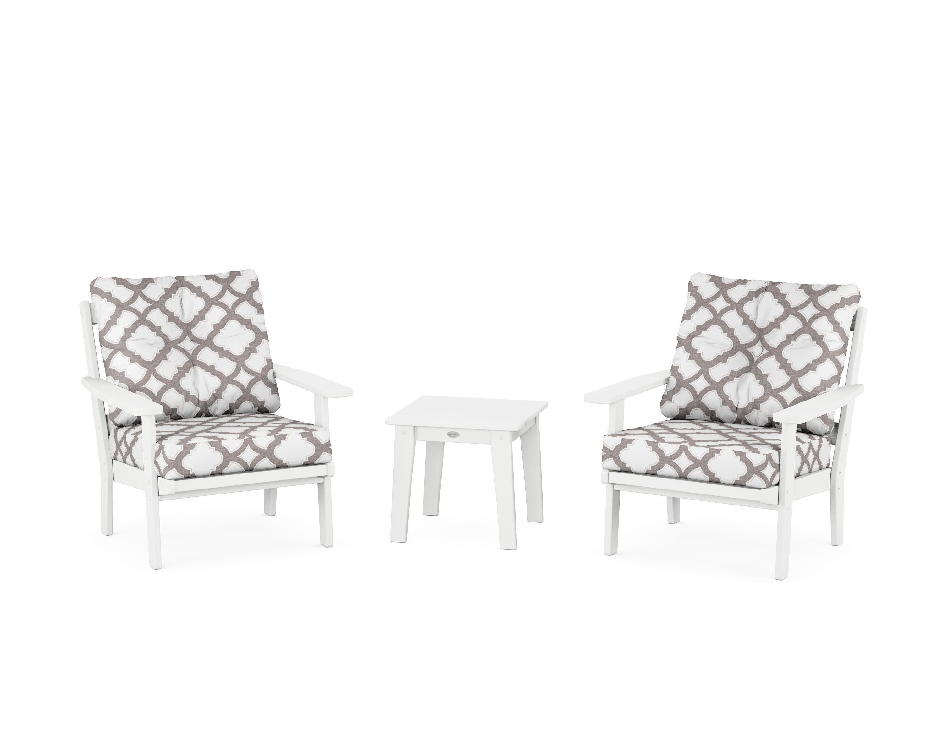 Prairie 3-Piece Deep Seating Set in White / Trellis Grey Mist