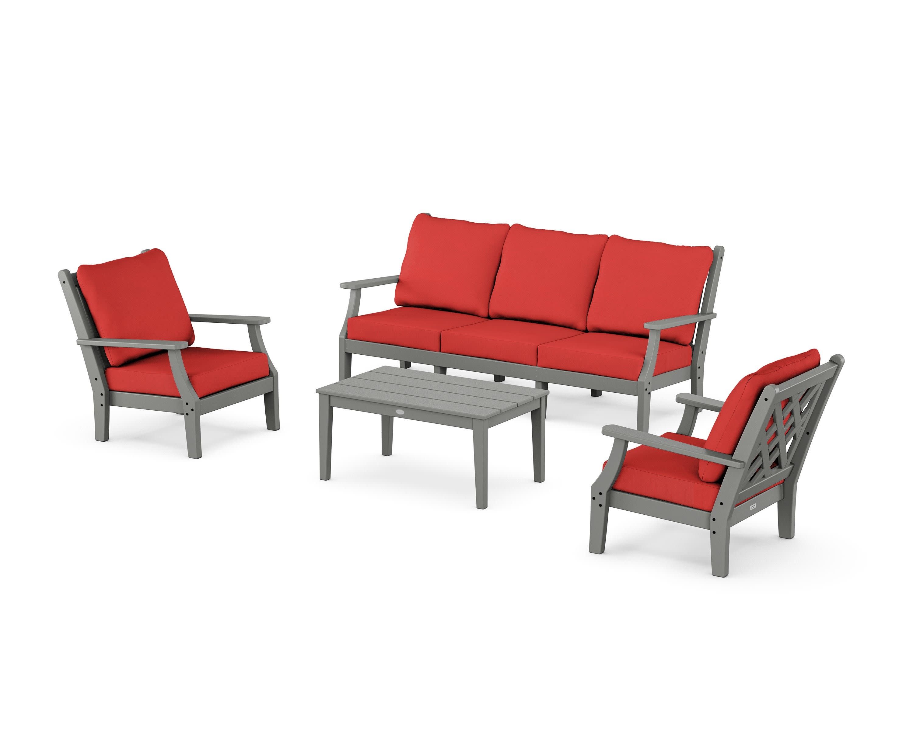 Wovendale 4-Piece Deep Seating Set with Sofa in Slate Grey / Crimson Linen