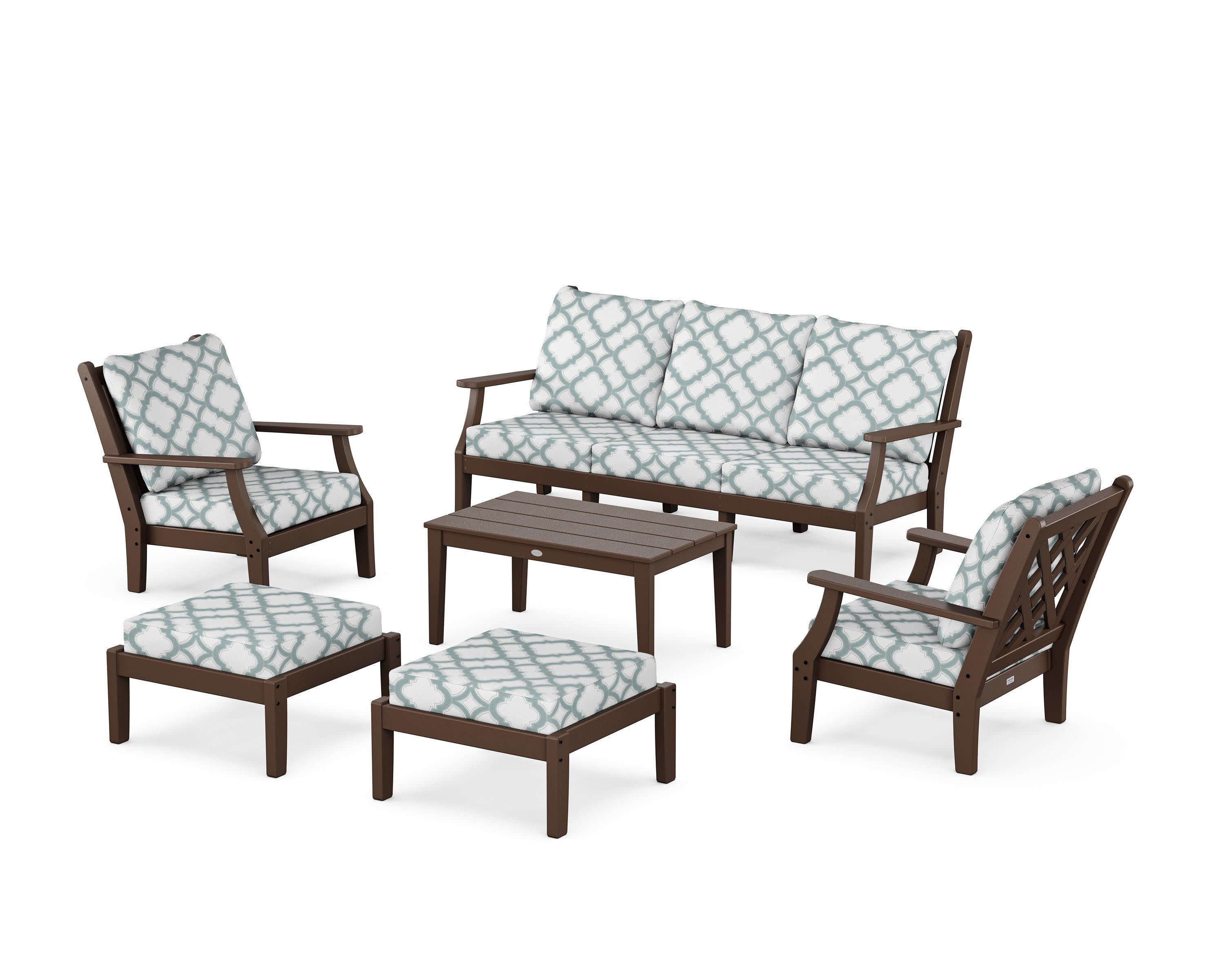 Wovendale 6-Piece Lounge Sofa Set in Mahogany / Trellis Glacier Spa