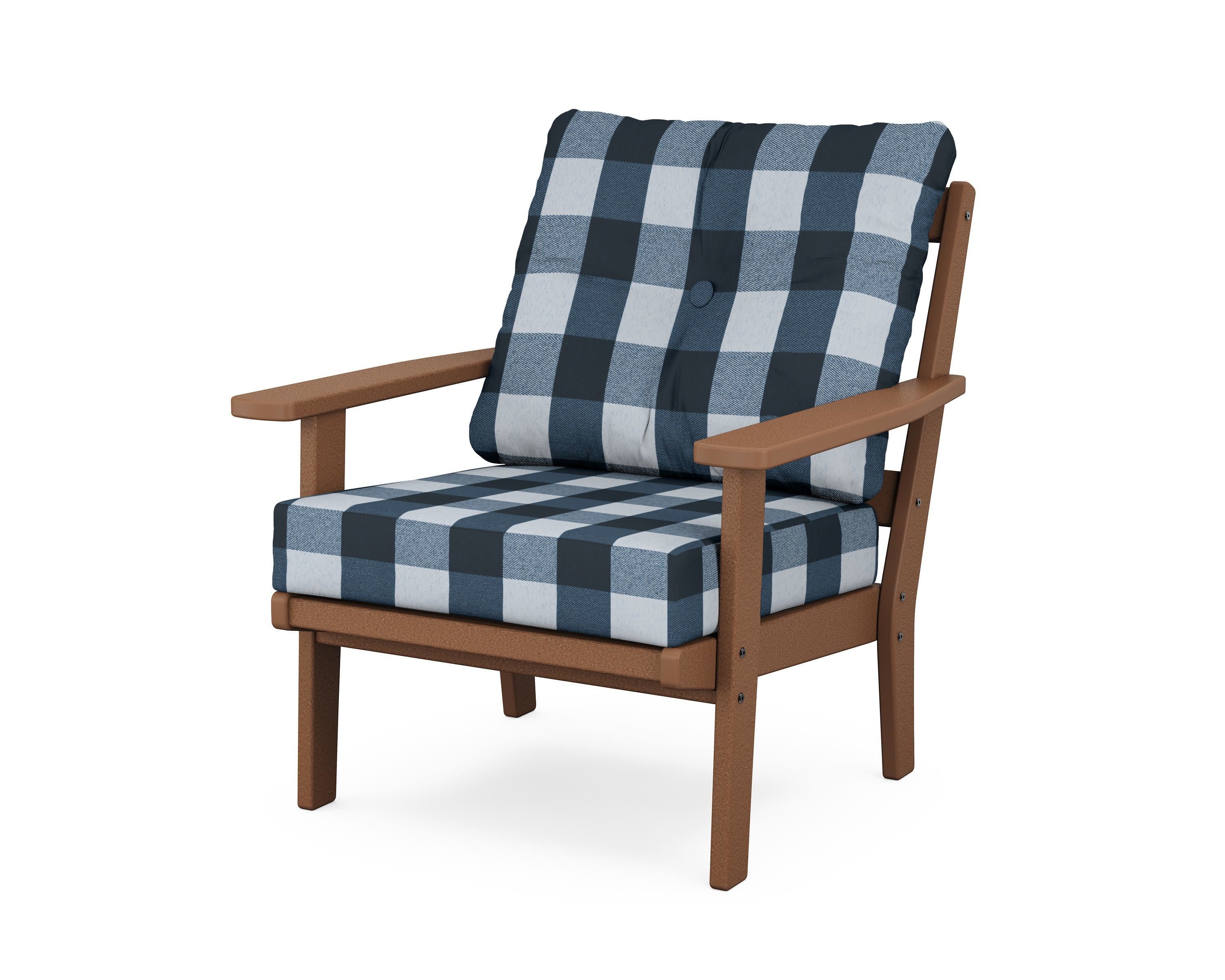 Prairie Deep Seating Chair in Teak / Buffalo Plaid Marine Indigo
