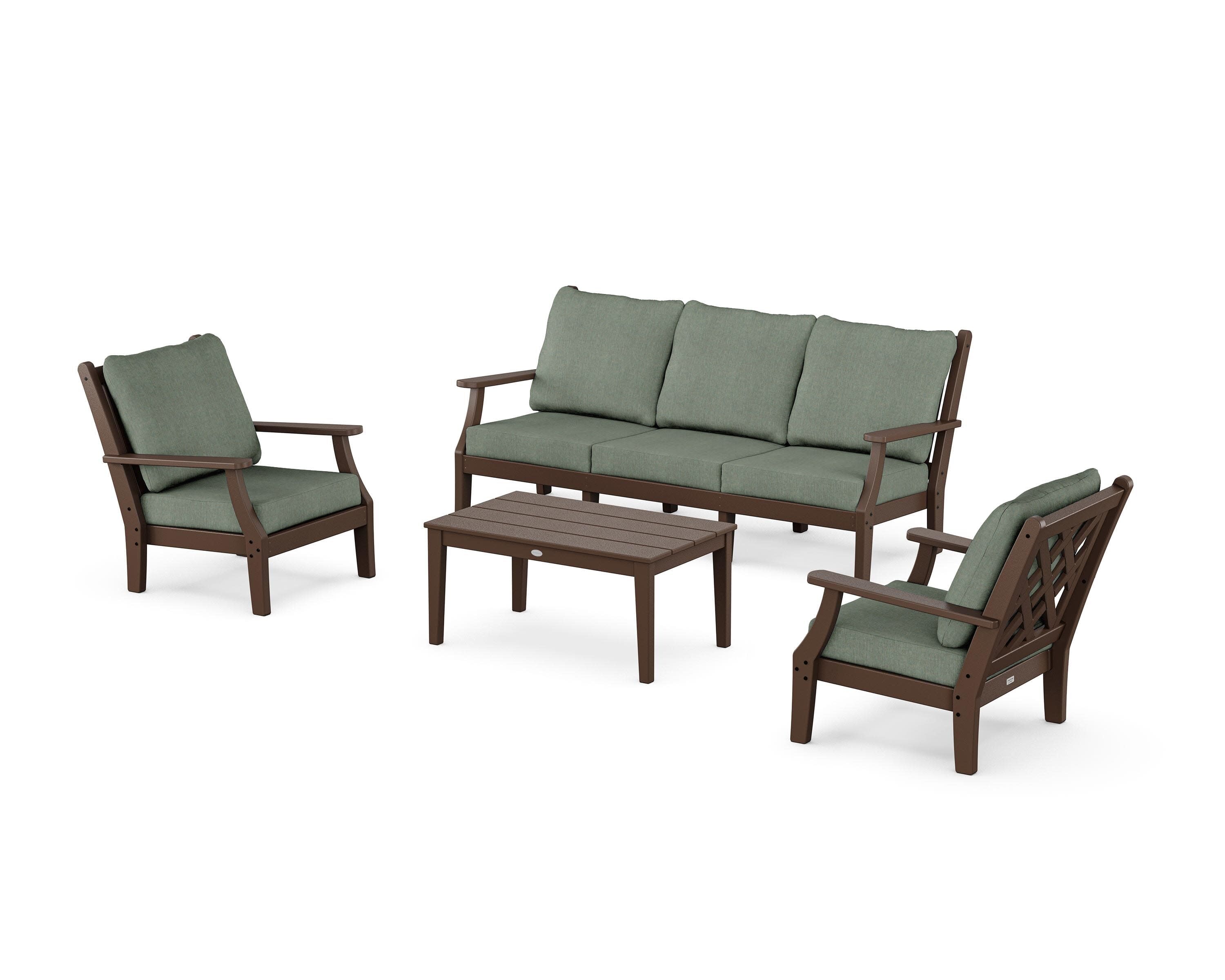 Wovendale 4-Piece Deep Seating Set with Sofa in Mahogany / Cast Sage