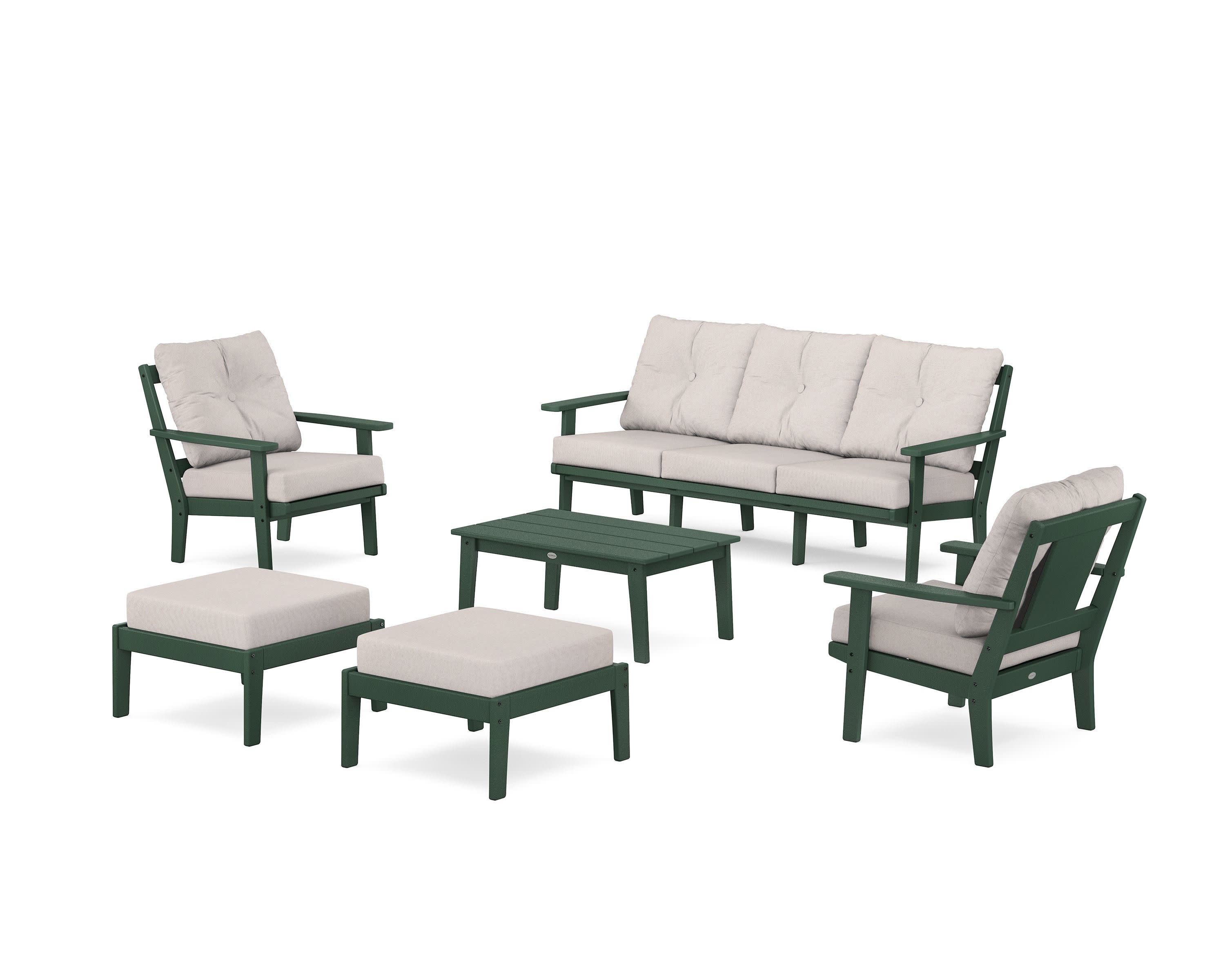 Prairie 6-Piece Lounge Sofa Set in Green / Dune Burlap