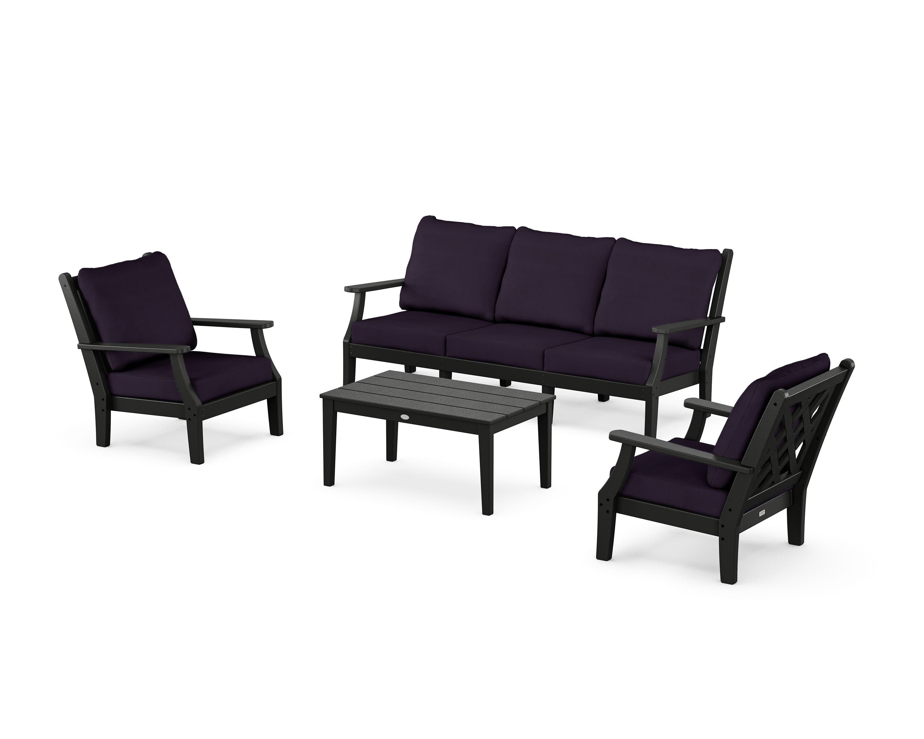 Wovendale 4-Piece Deep Seating Set with Sofa in Black / Navy Linen