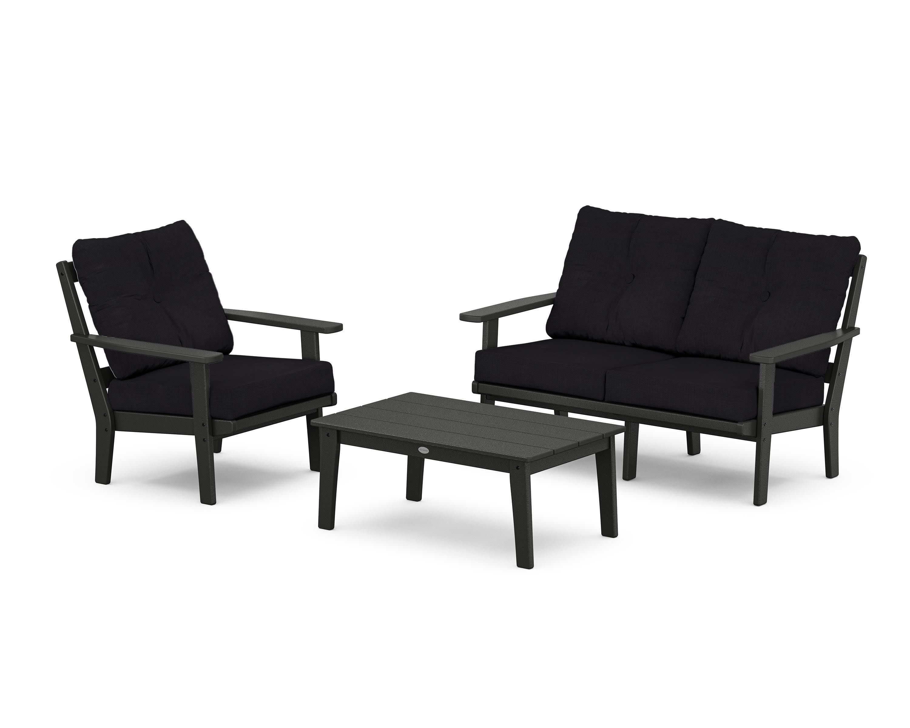 Prairie 3-Piece Deep Seating Set with Loveseat in Black / Midnight Linen