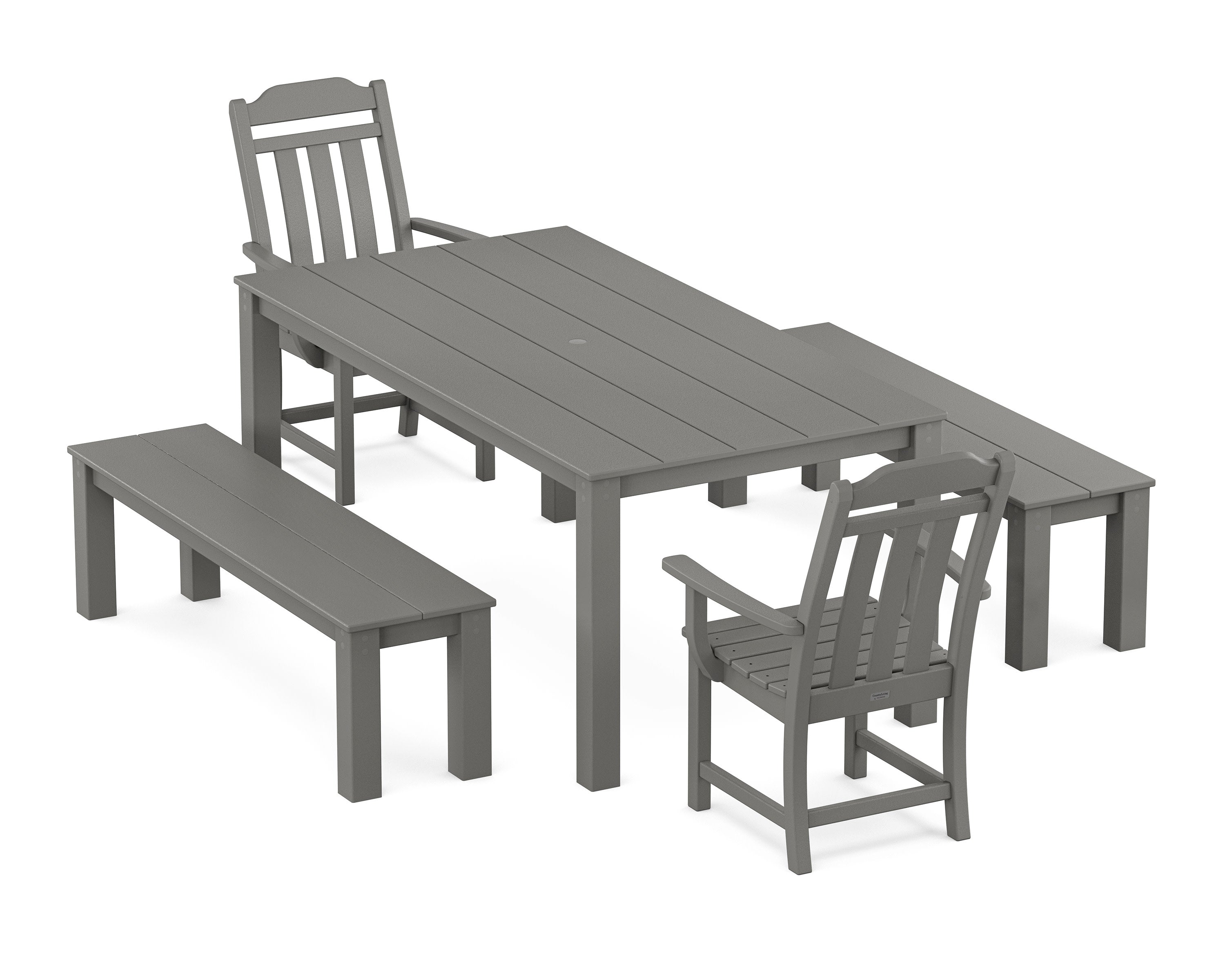 Cottage 5-Piece Parsons Dining Set with Benches in Slate Grey