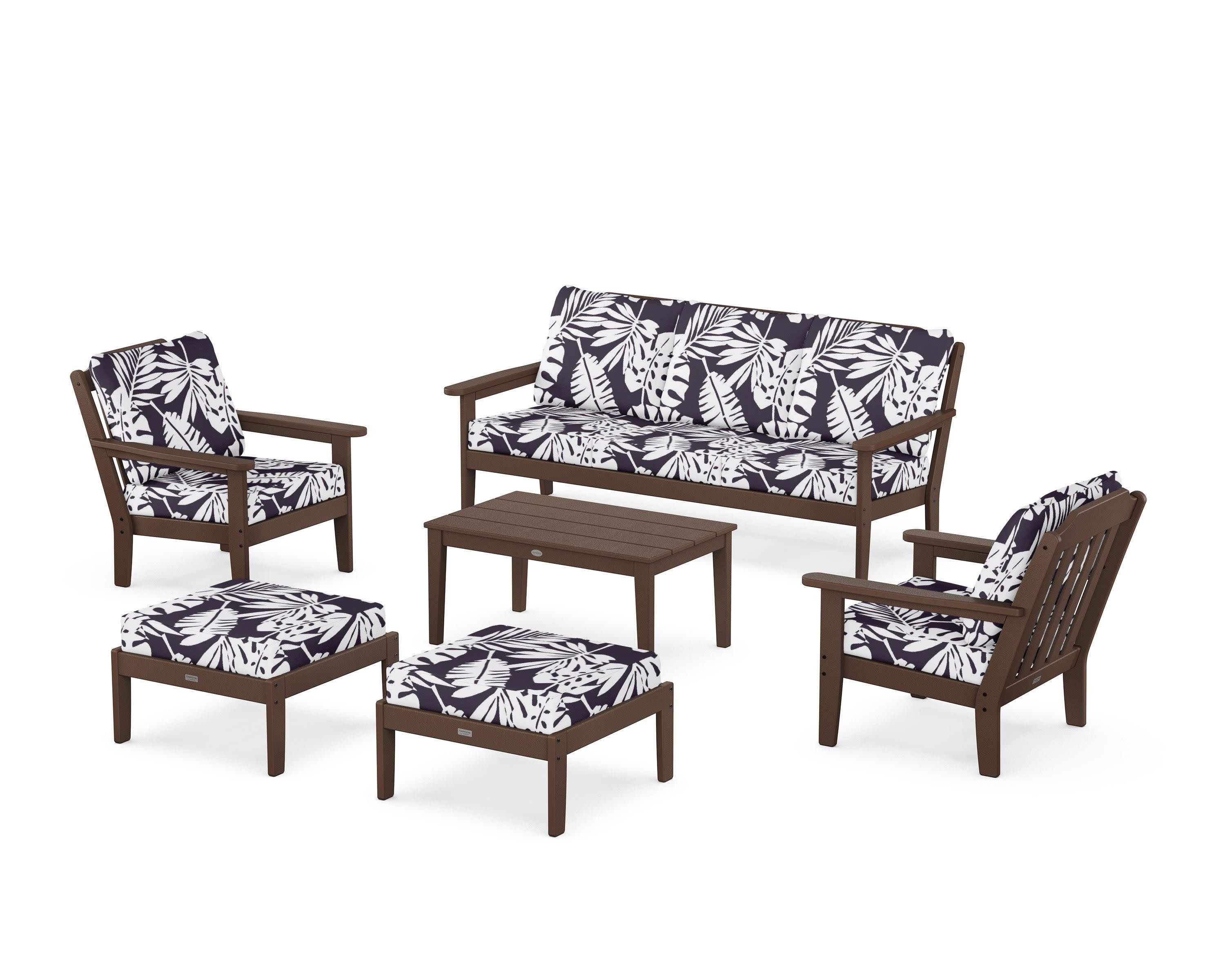 Cottage 6-Piece Lounge Sofa Set in Mahogany / Leaf Navy