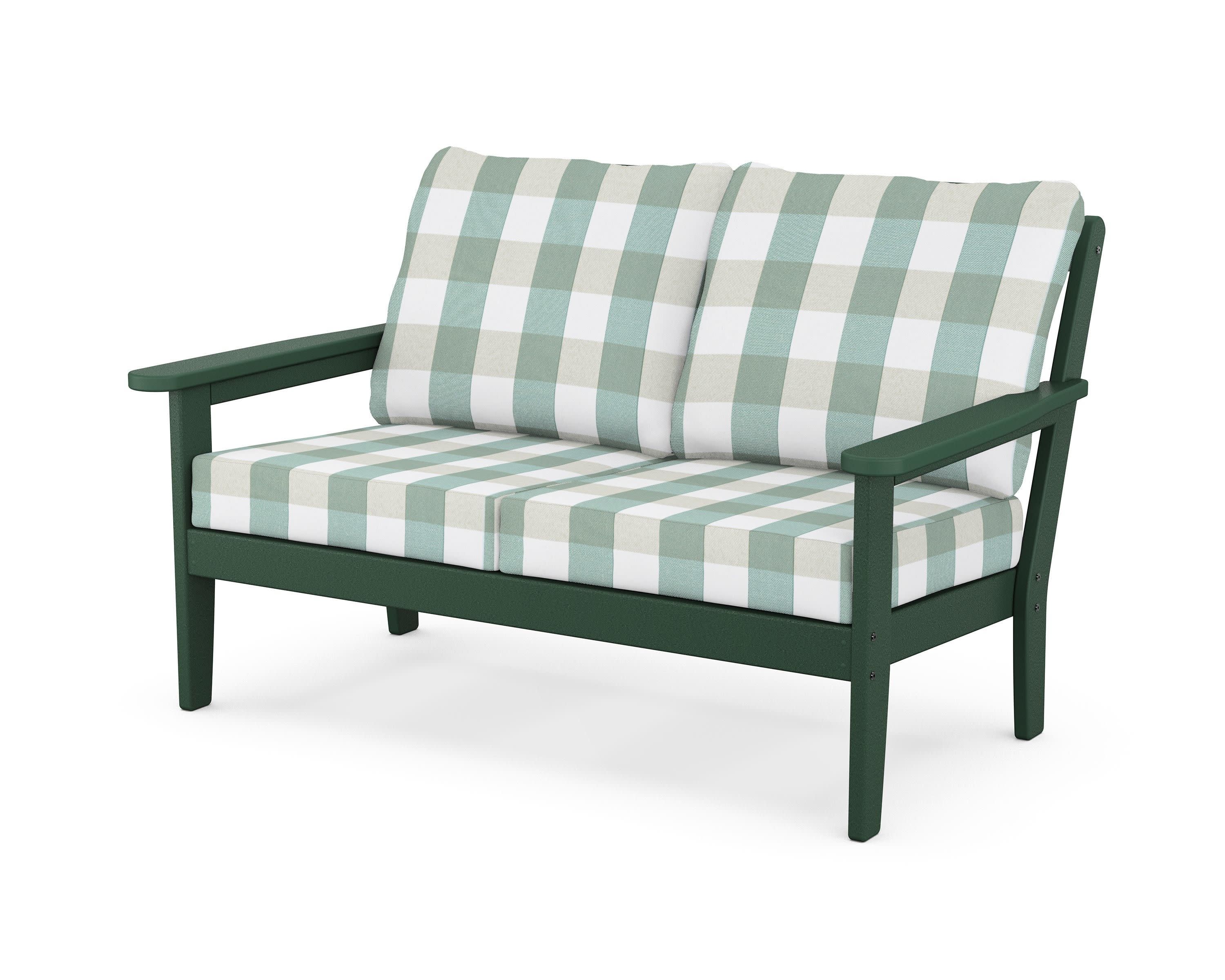 Cottage Deep Seating Loveseat in Green / Buffalo Plaid Glacier Spa